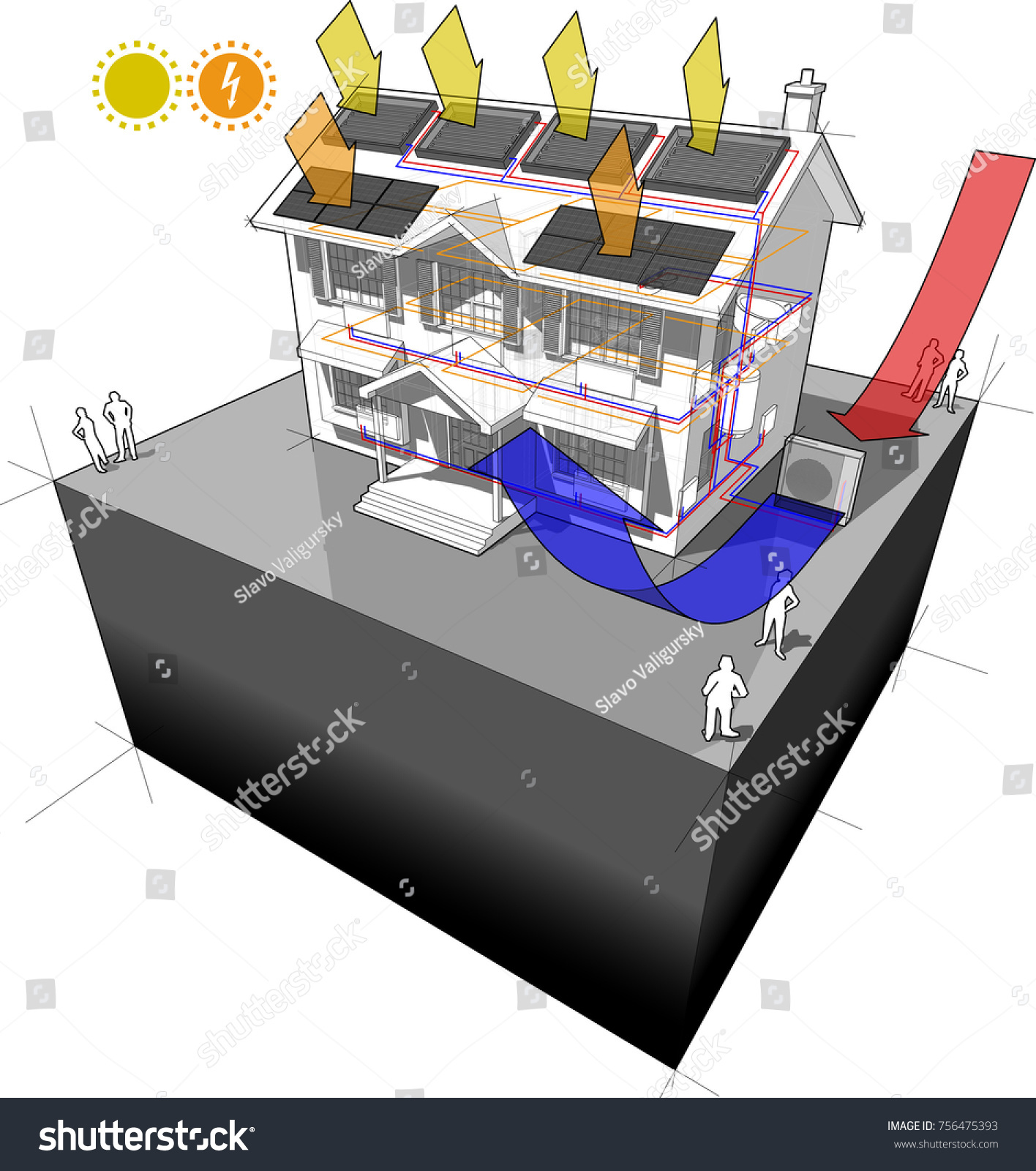 3d Illustration Diagram Classic Colonial House Stock Illustration ...