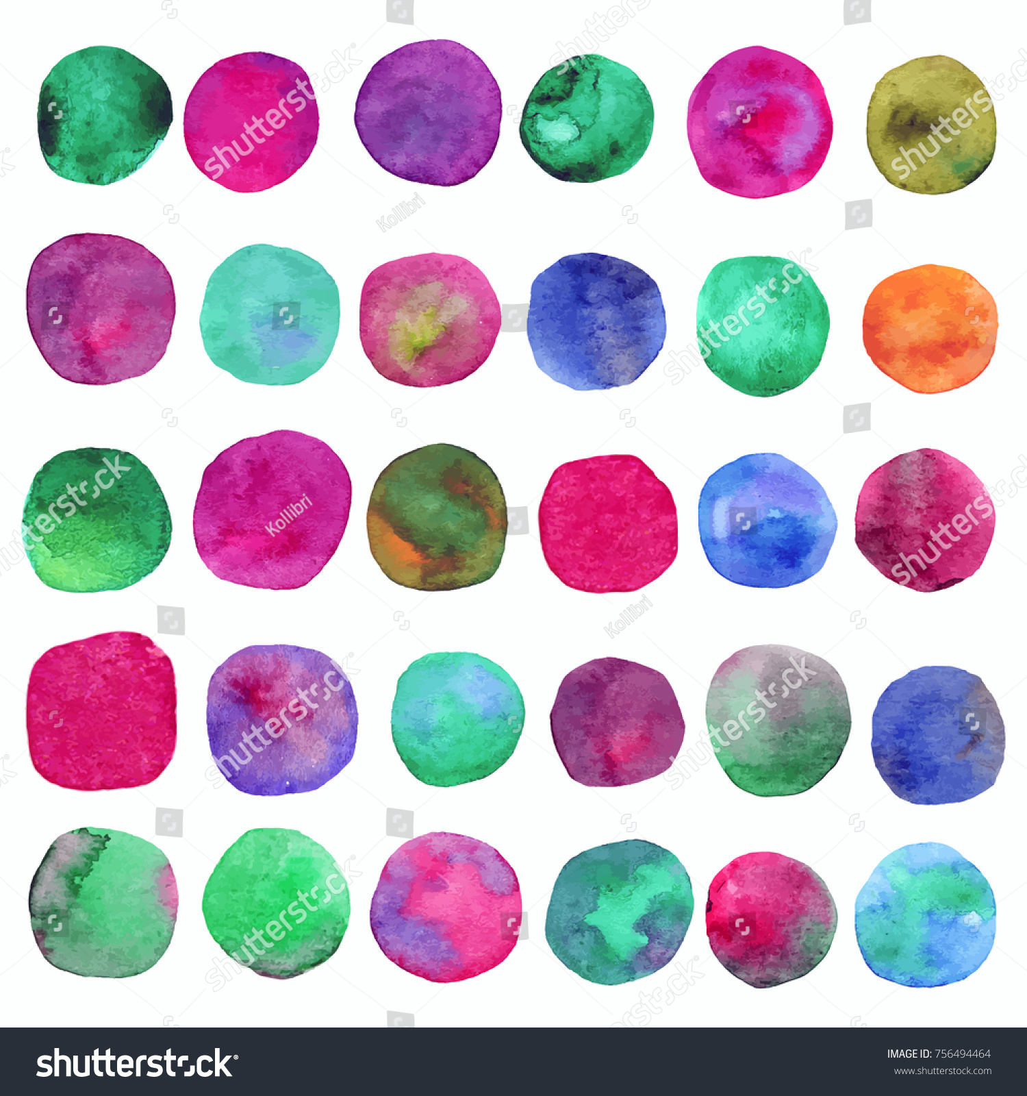 Big Set Rainbow Watercolor Circles Beautiful Stock Illustration