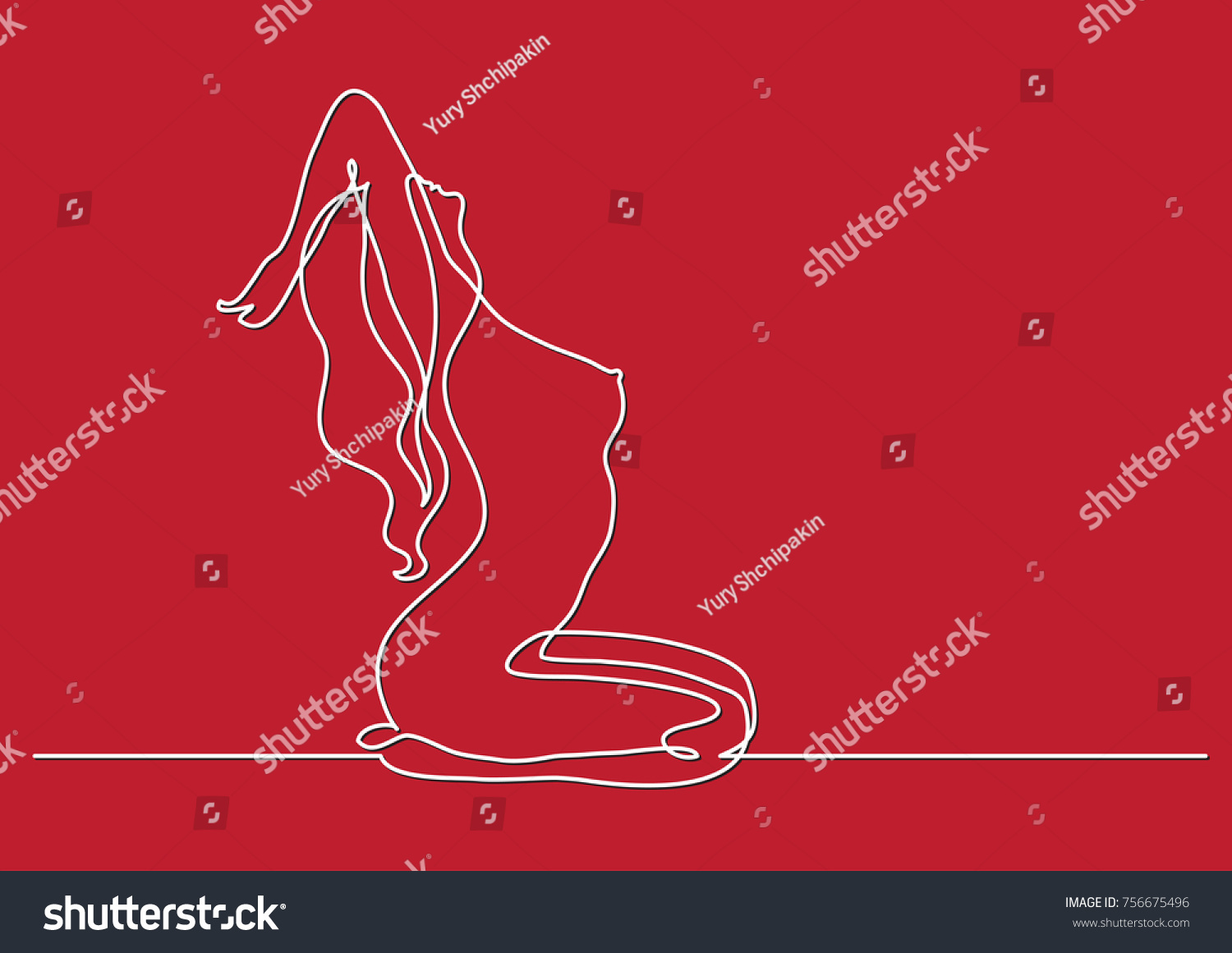 Vektor Stok Continuous Line Drawing Naked Woman Sitting Tanpa Royalti Shutterstock