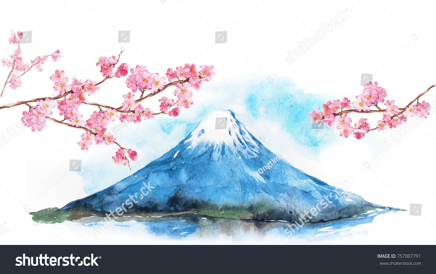 Гора Фудзияма японская гуашь