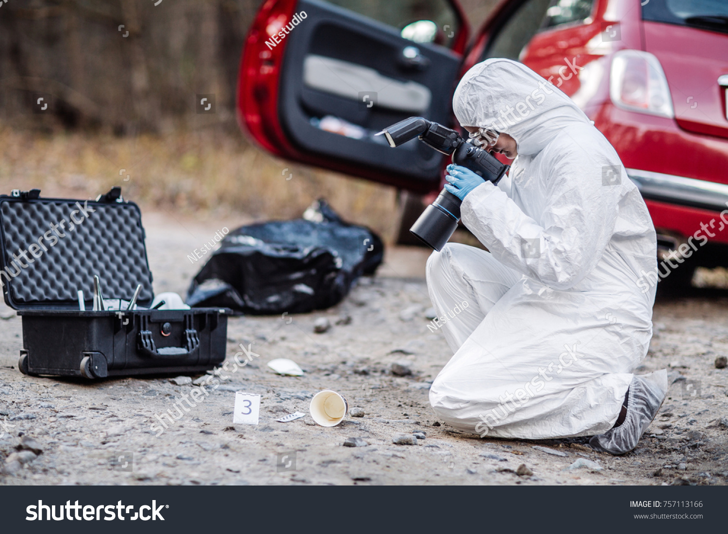 Criminological Expert Collecting Evidence Crime Scene Stock Photo ...