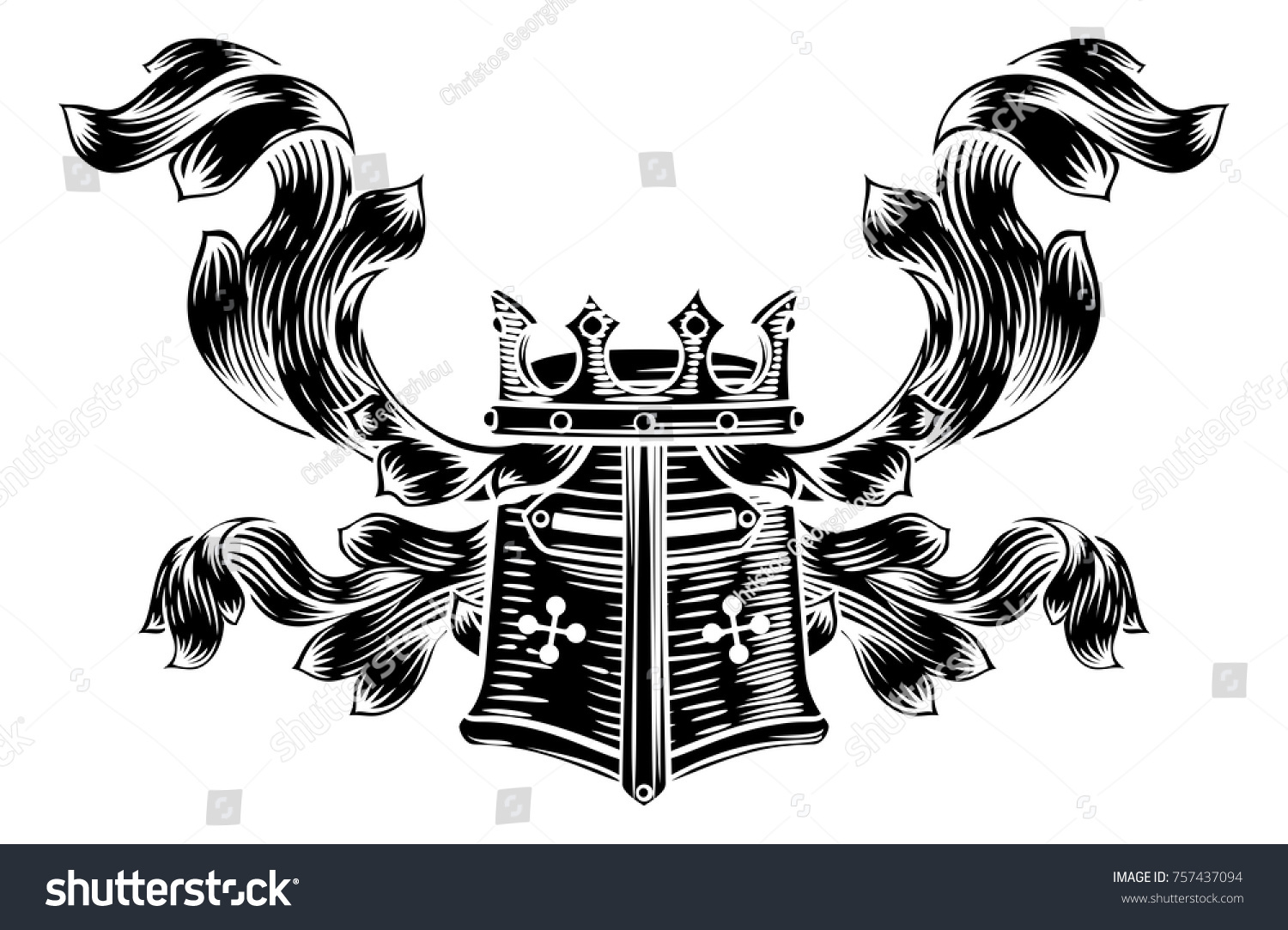 Medieval Knights Great Helm Helmet Heraldic Stock Vector (Royalty Free ...