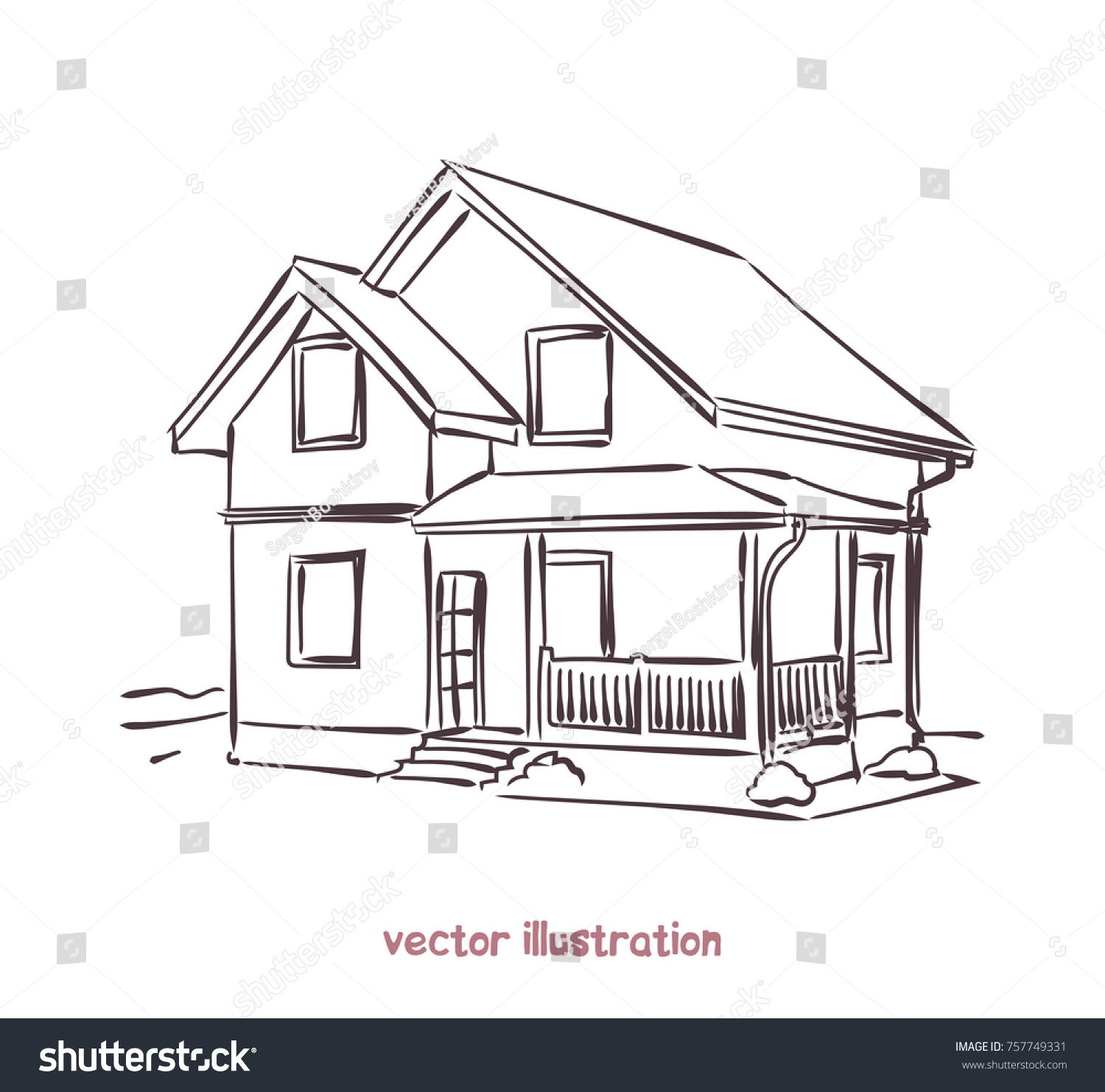 Двухэтажный дом с террасой рисунок