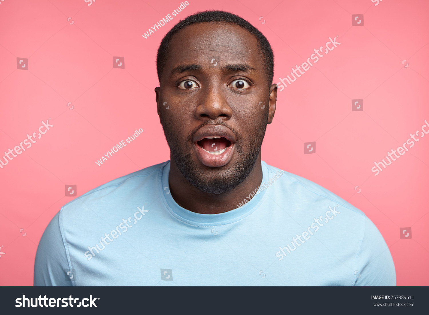 Stunned Amazed Dark Skinned Male Model Stock Photo 757889611 Shutterstock