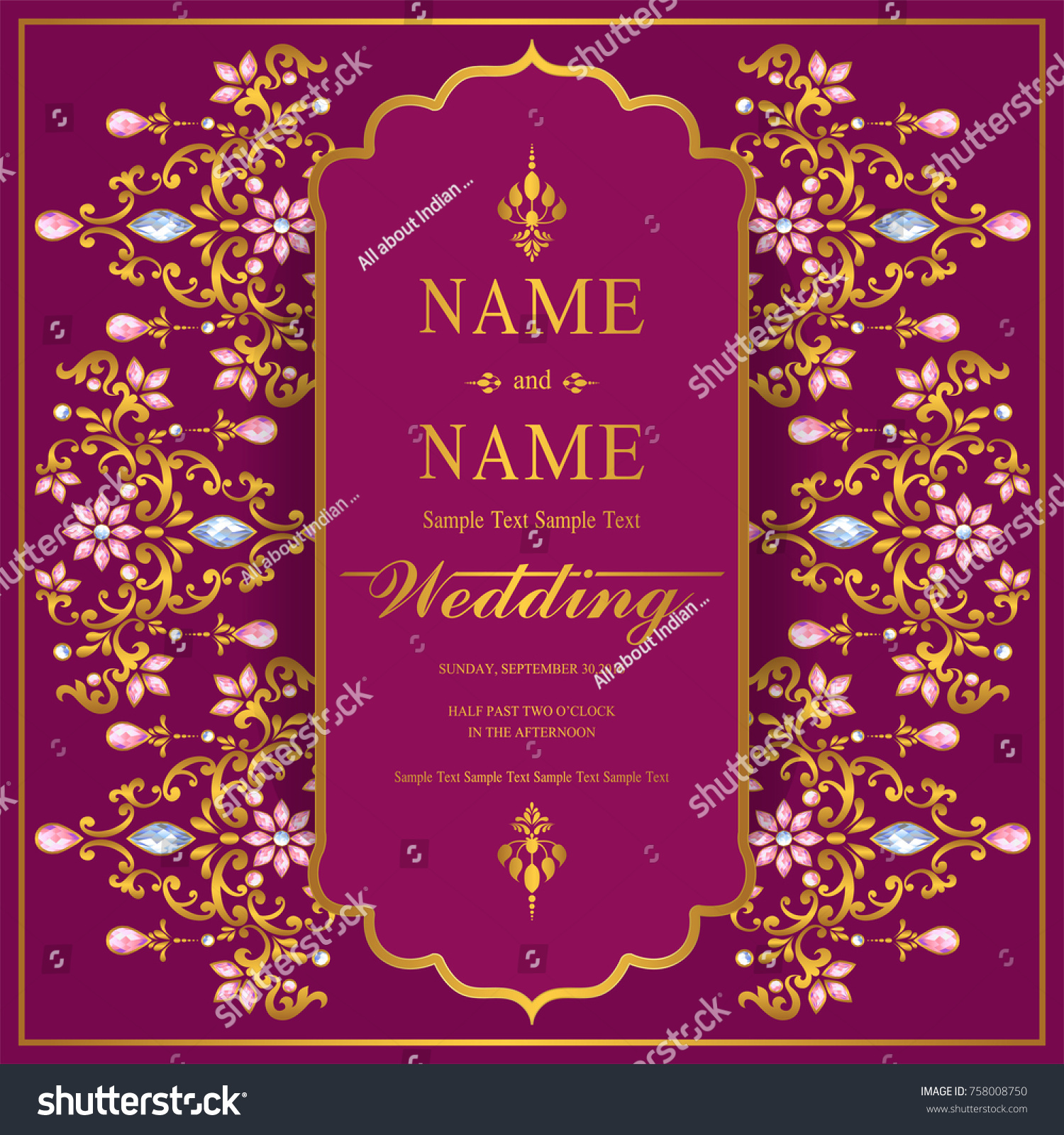 Wedding Invitation Card Templates Gold Patterned Stock Vector (Royalty ...