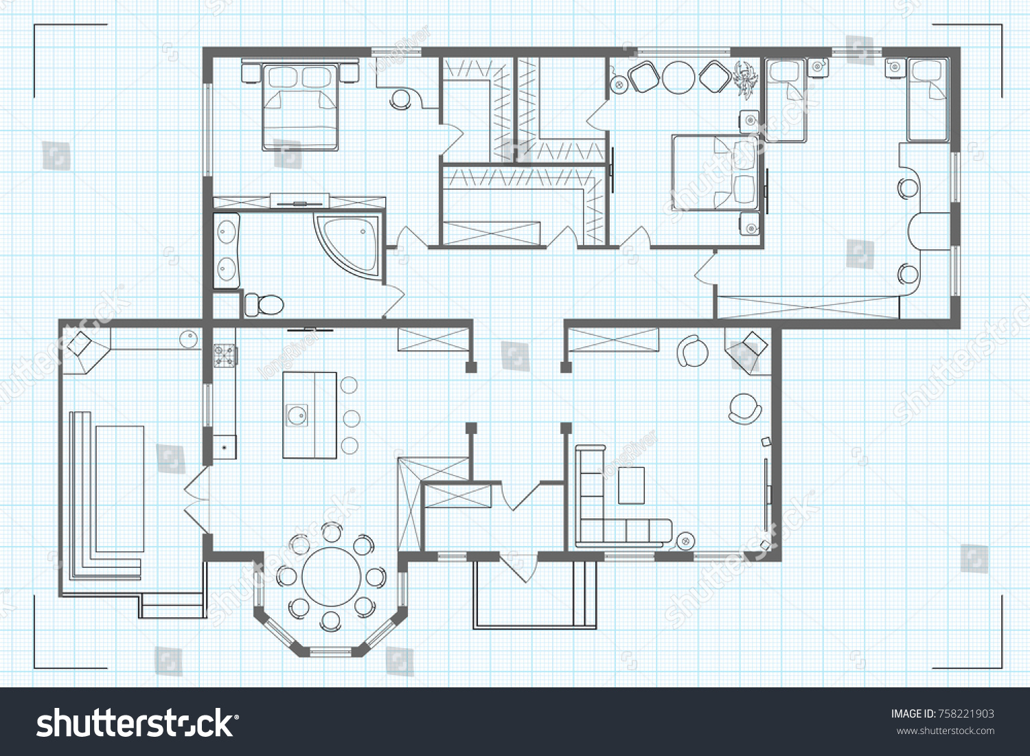 Professional Architectural Floor Plan House Kitchen Stock Illustration ...