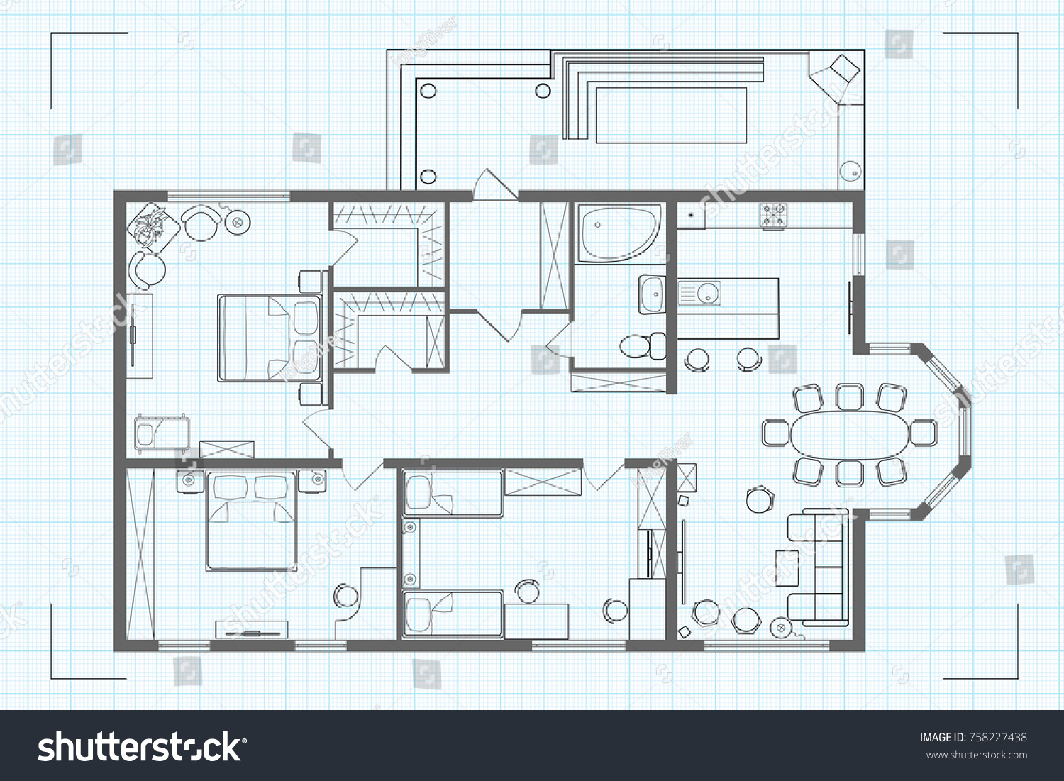 Professional Architectural Floor Plan House Kitchen Stock Illustration ...