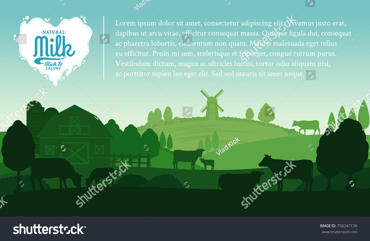 Vector Milk Illustration Splash Rural Landscape Stock Vector (Royalty ...