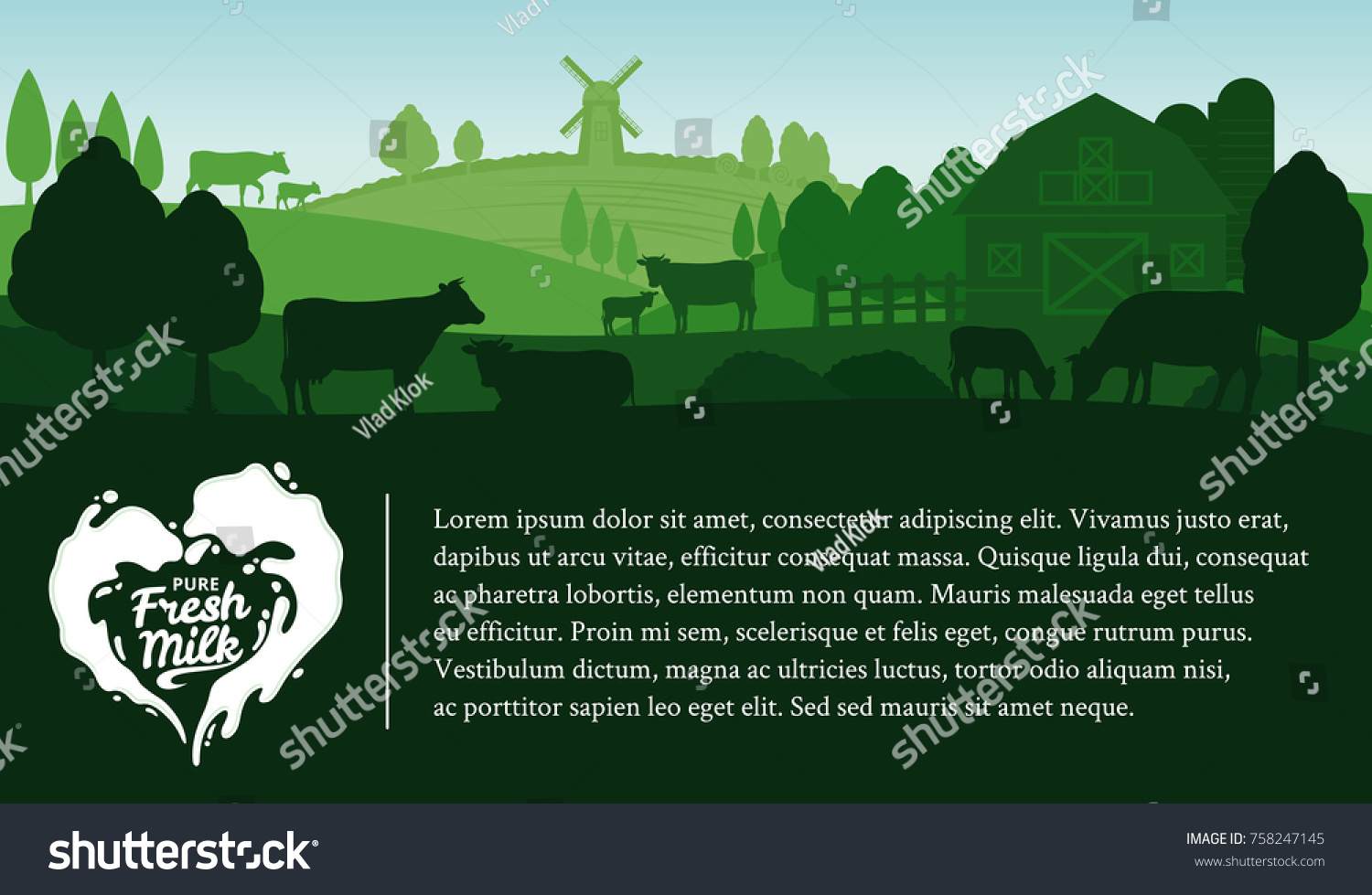 Vector Milk Illustration Splash Rural Landscape Stock Vector (Royalty ...