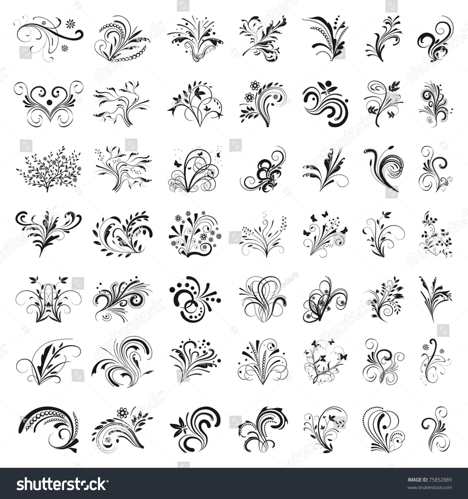 Set Floral Design Elements Vector Illustration Stock Vector (Royalty ...