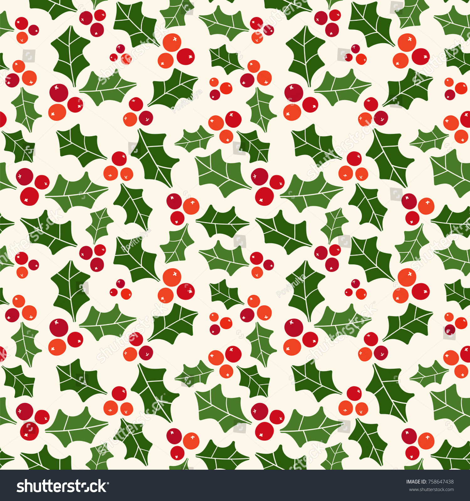 English Holly Berry Seamless Vector Pattern Stock Vector (Royalty Free ...