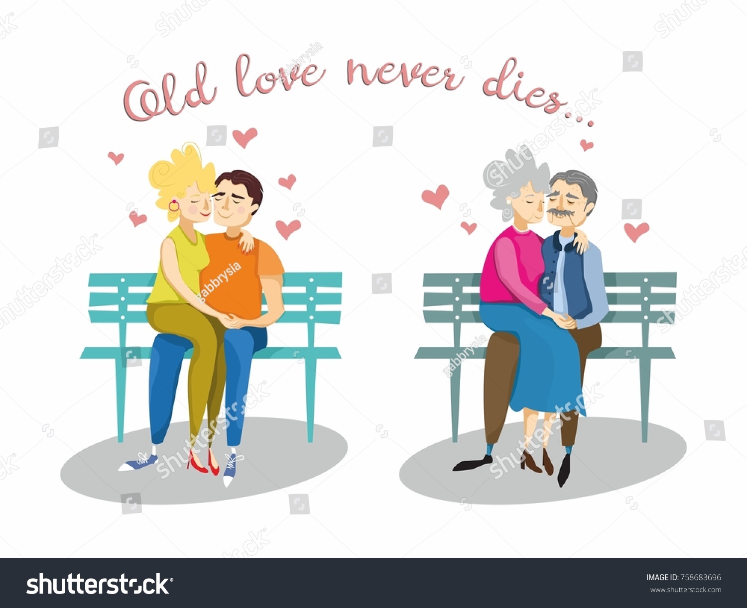 Young Old Coule Love Hugging On Stock Vector (Royalty Free) 758683696 ...