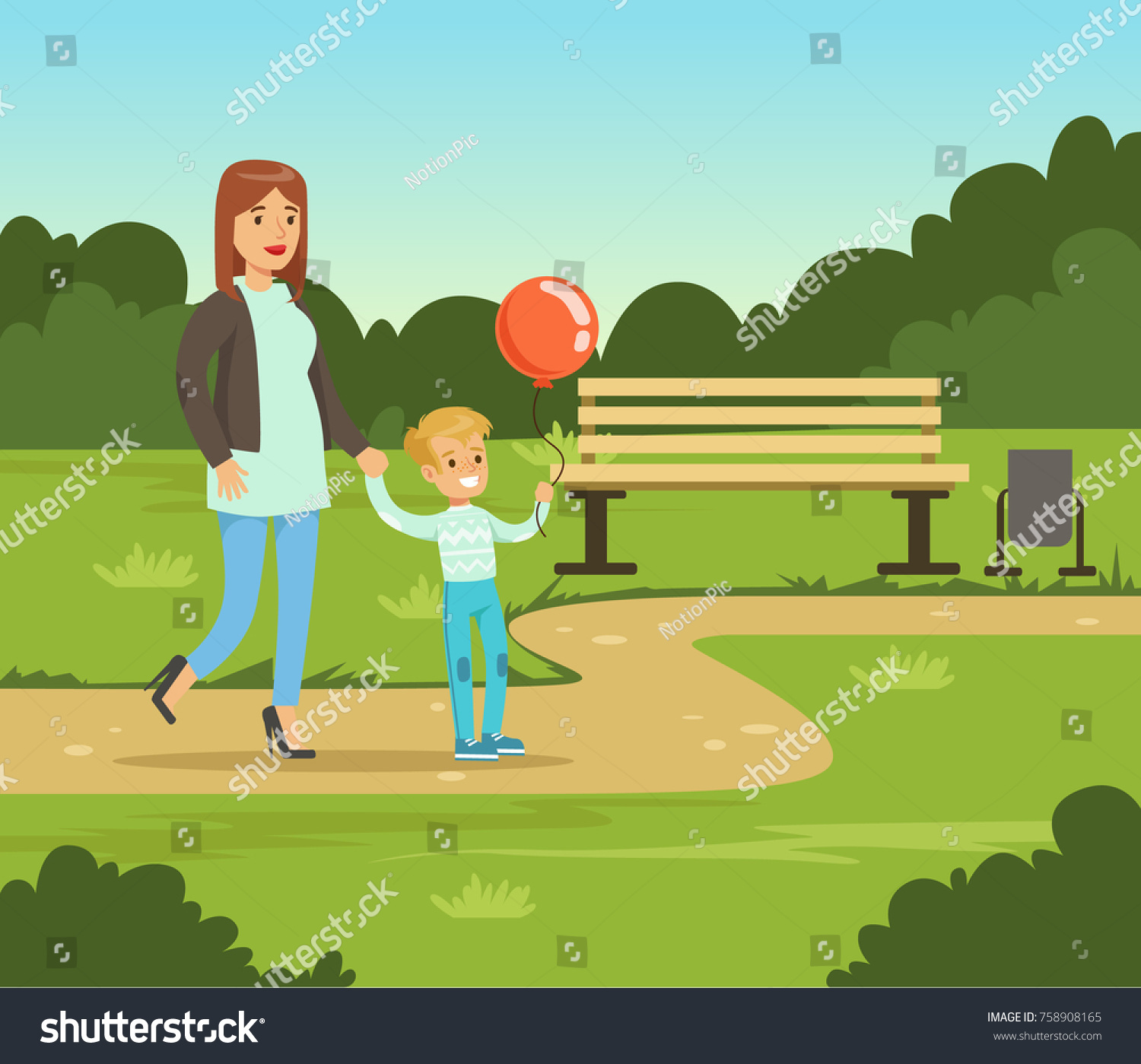 Прогулка с мамой в парке рисование