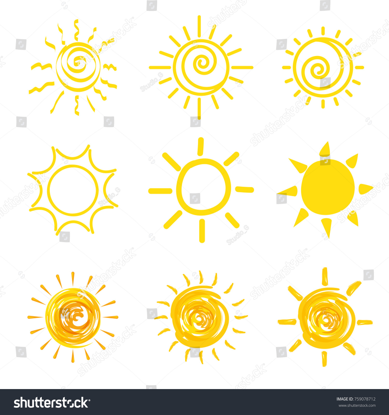 Set Yellow Sun Icons Stock Vector (royalty Free) 759078712 