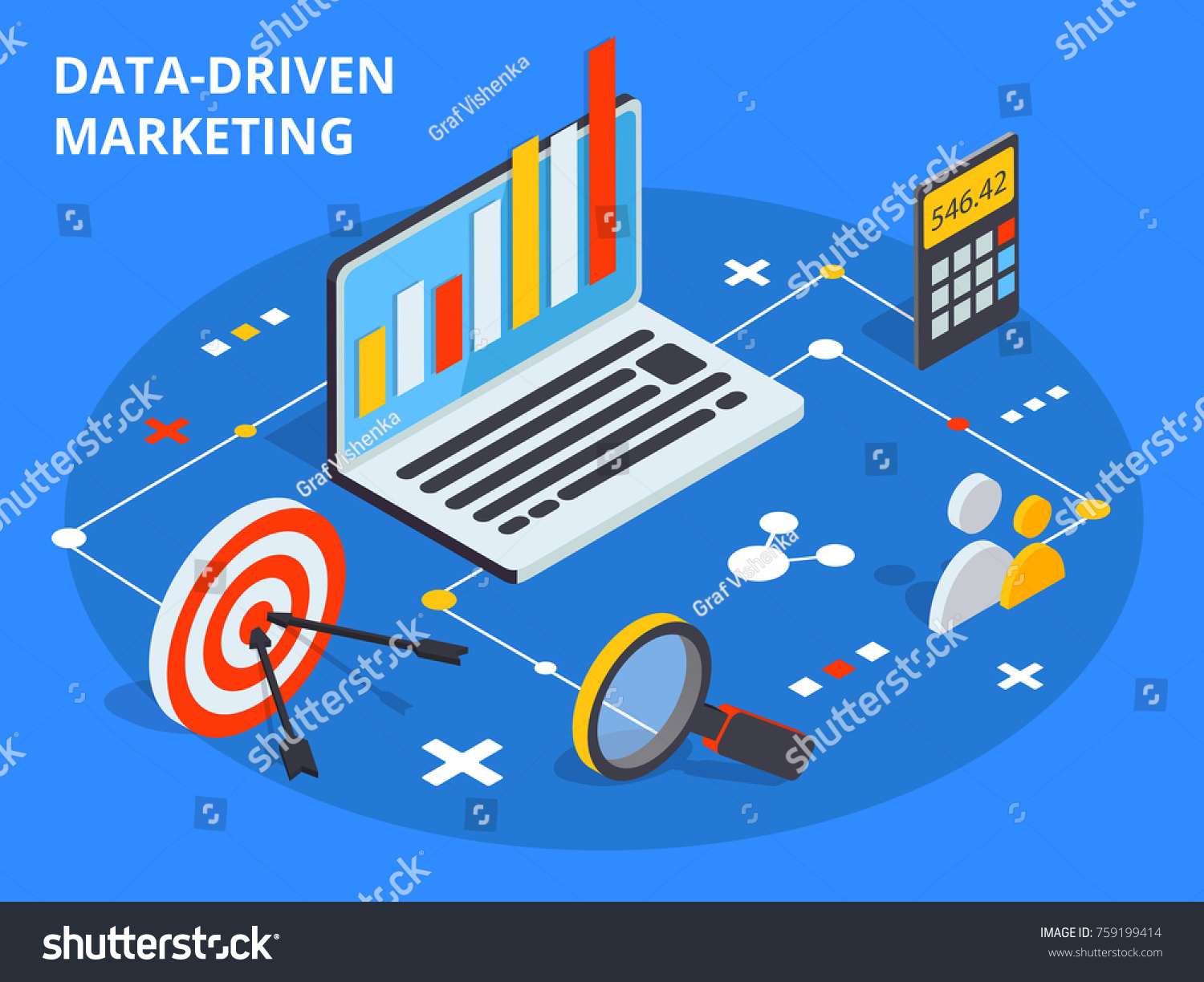 Data Driven Marketing Concept Isometric Design Stock Illustration