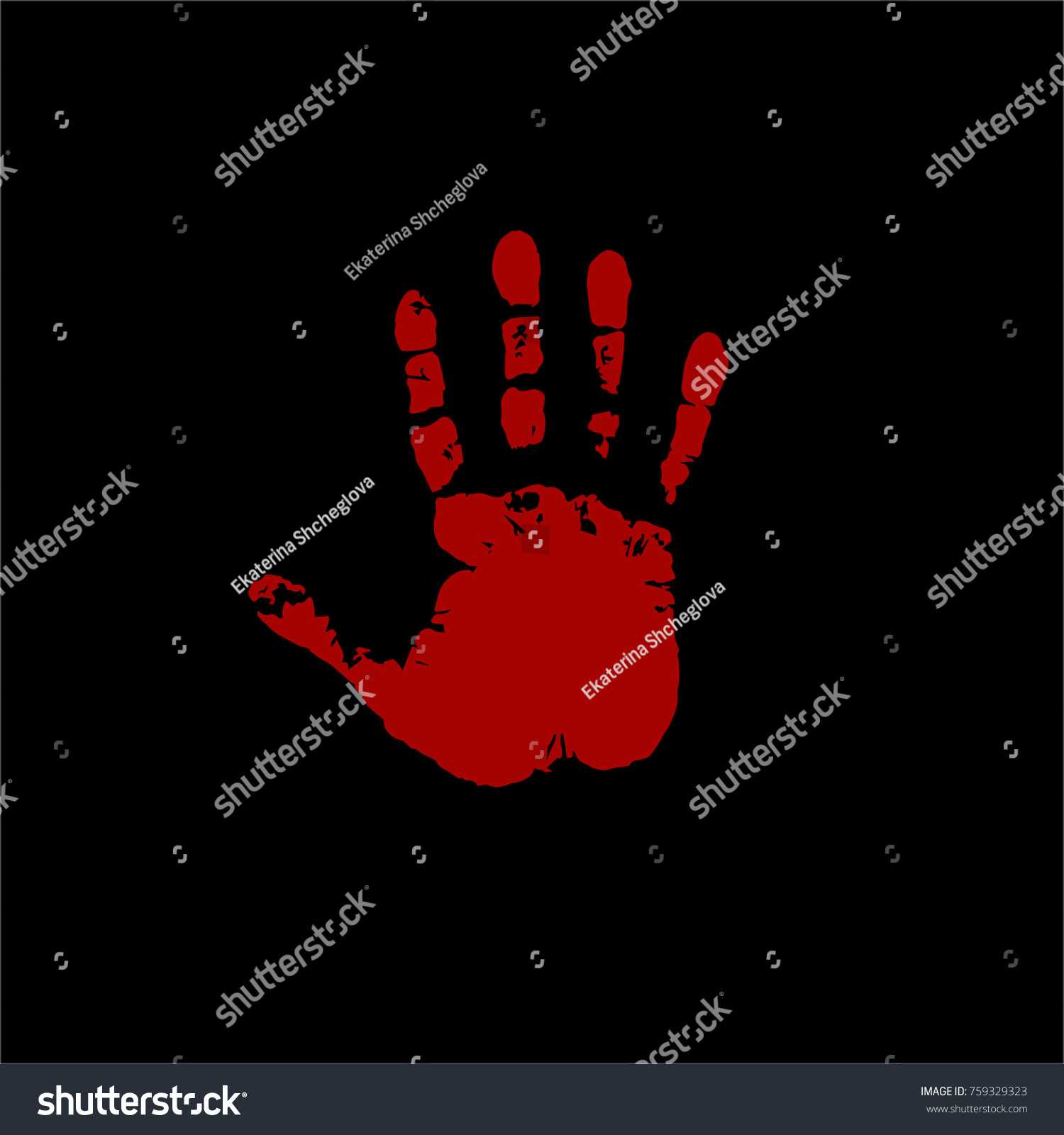 Bloody Hand Print Isolated On Black Stock Illustration 759329323 ...