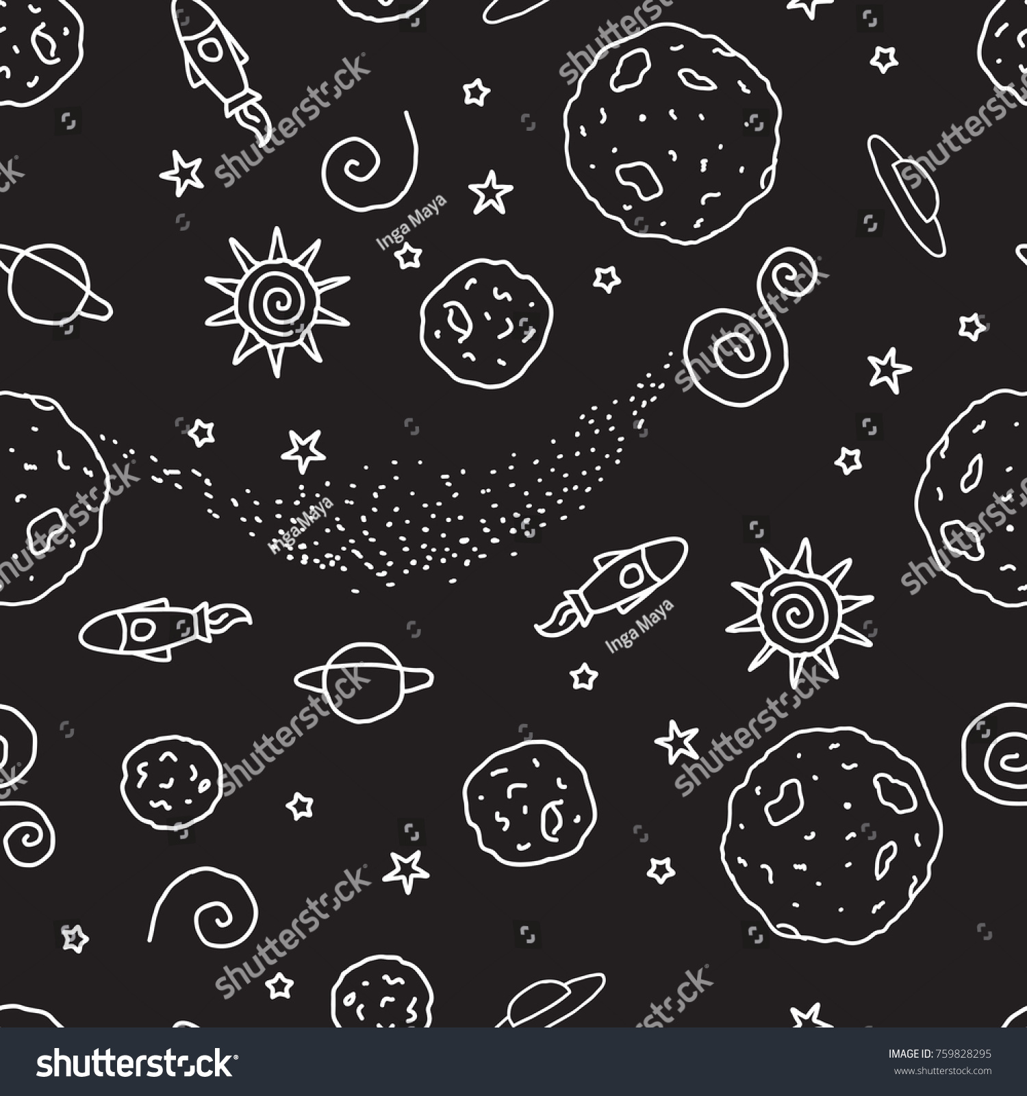 Doodle Seamless Pattern Black White Space Stock Vector (Royalty Free ...