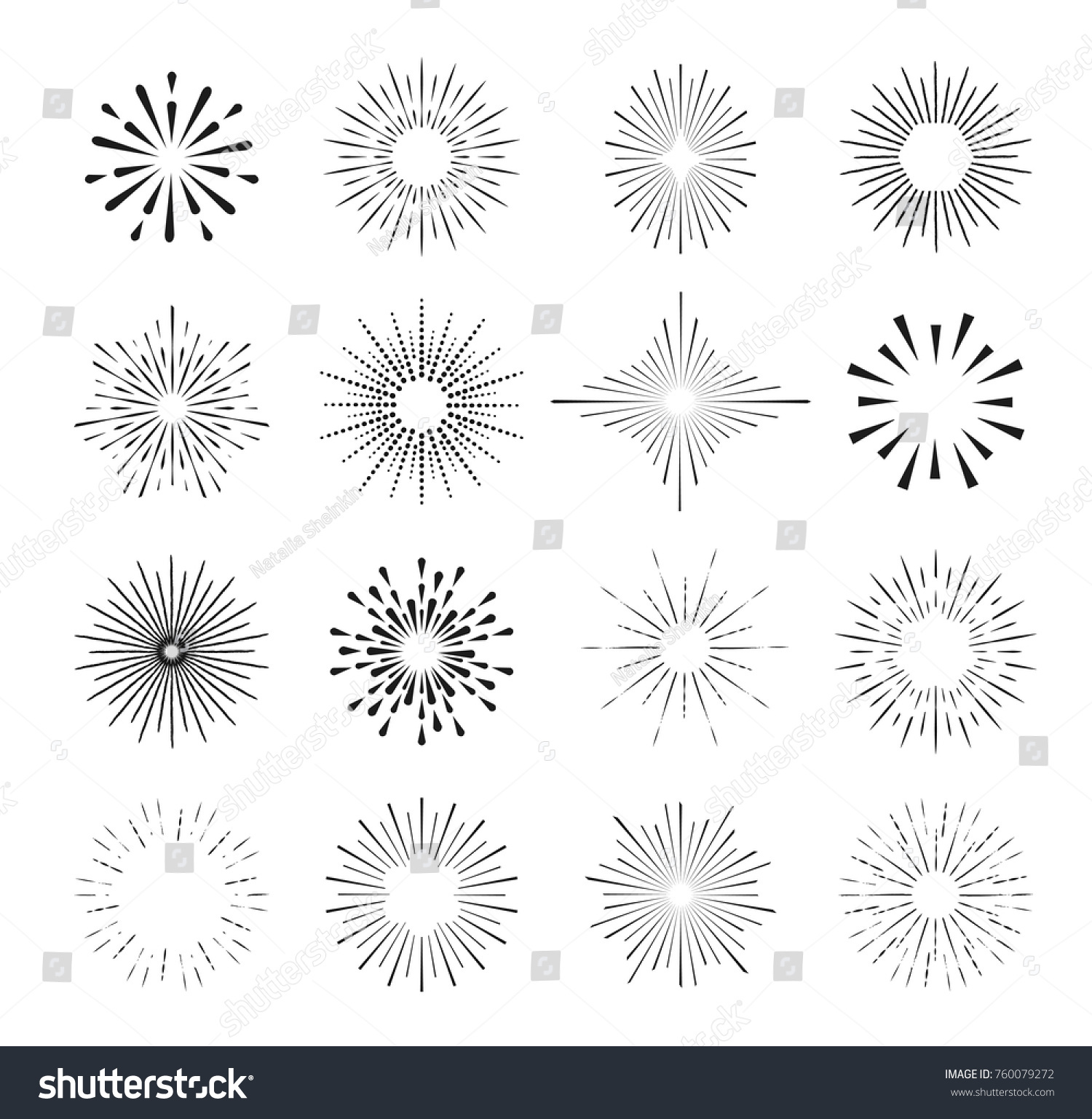 Set Isolated Sunburst Rays Design Elements Stock Vector (Royalty Free ...