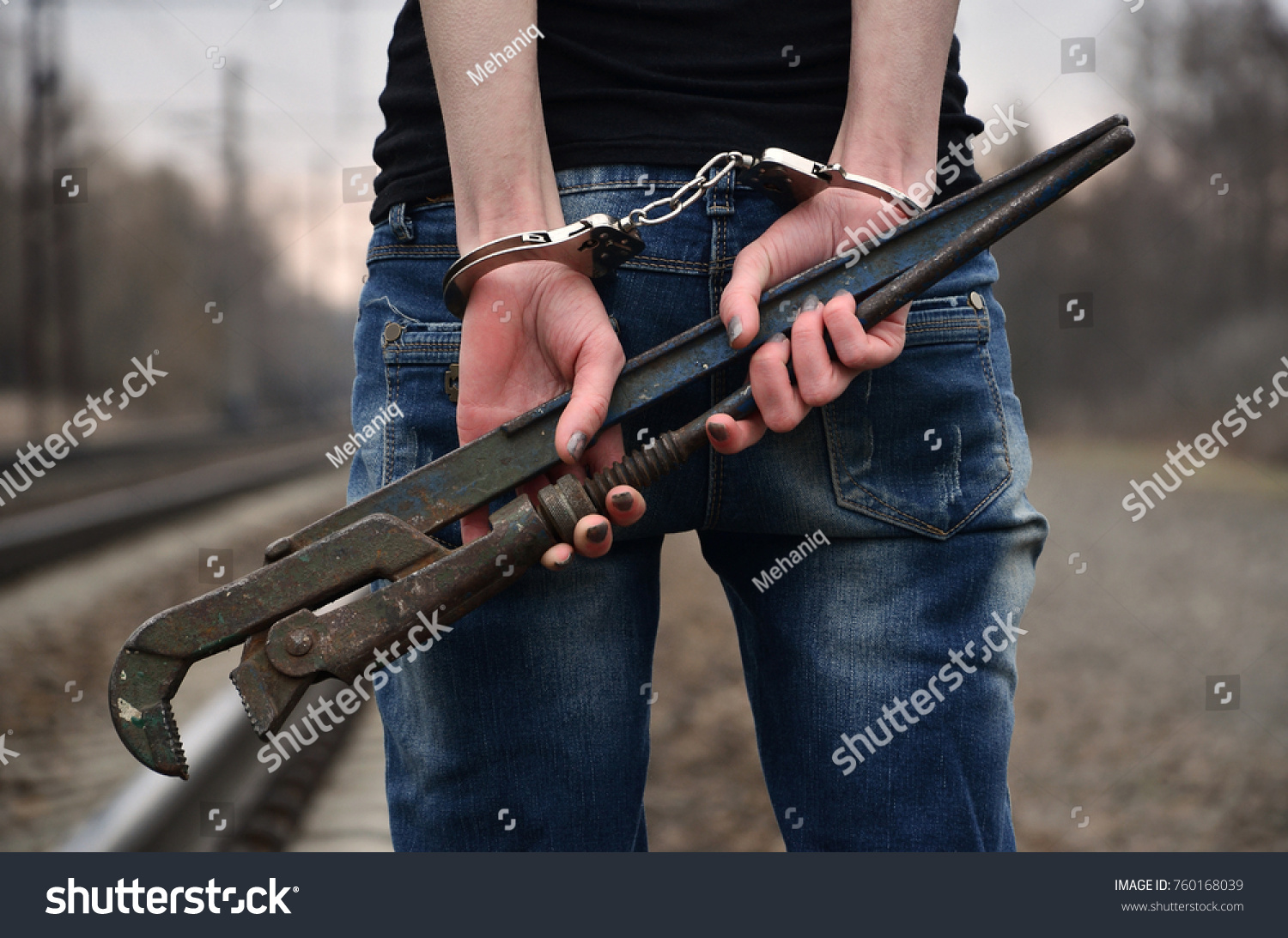 Girl Handcuffs Pipe Wrench On Railway Stock Photo Shutterstock