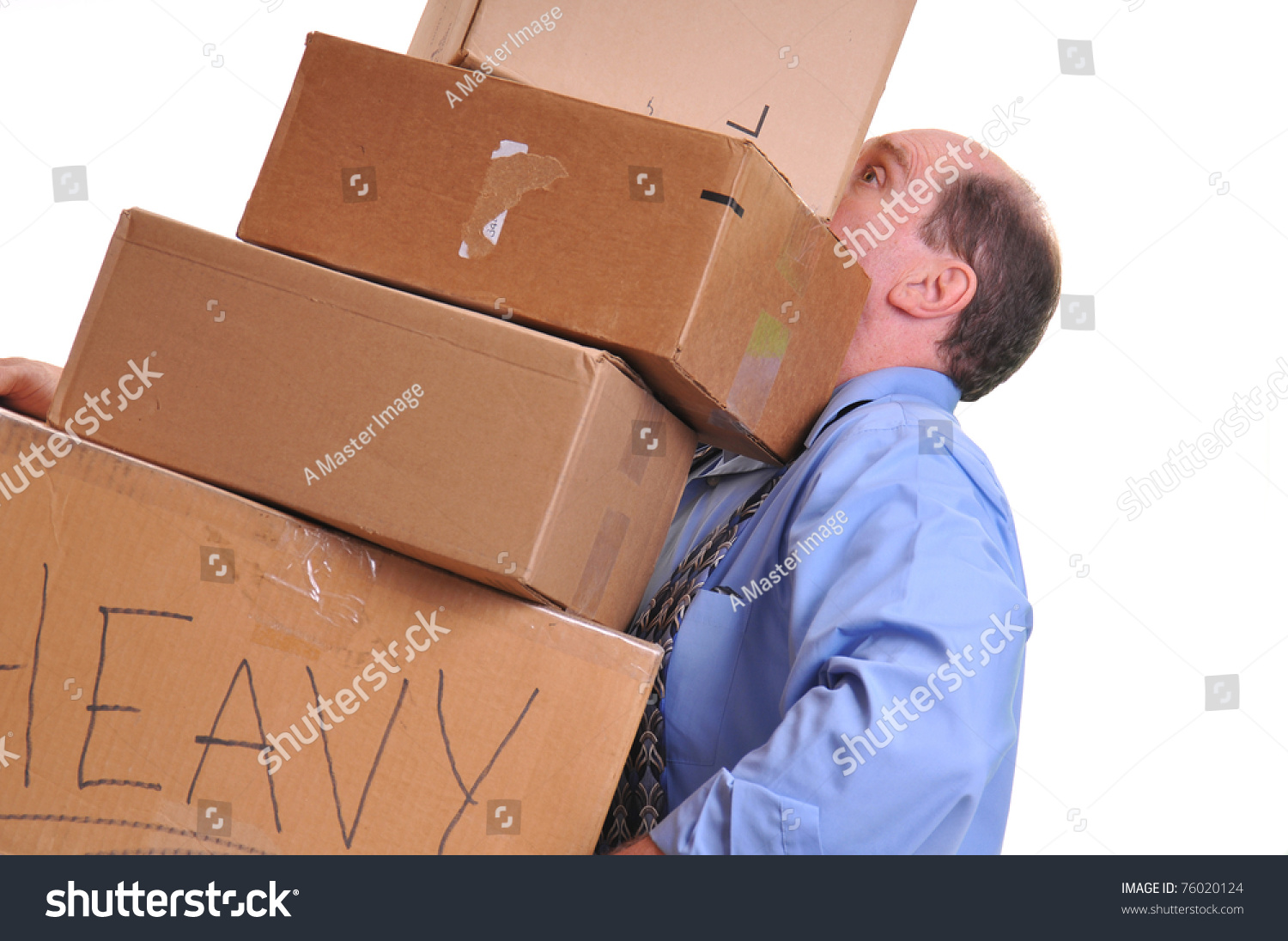 Man Carrying Several Heavy Boxes Straining Stock Photo Shutterstock