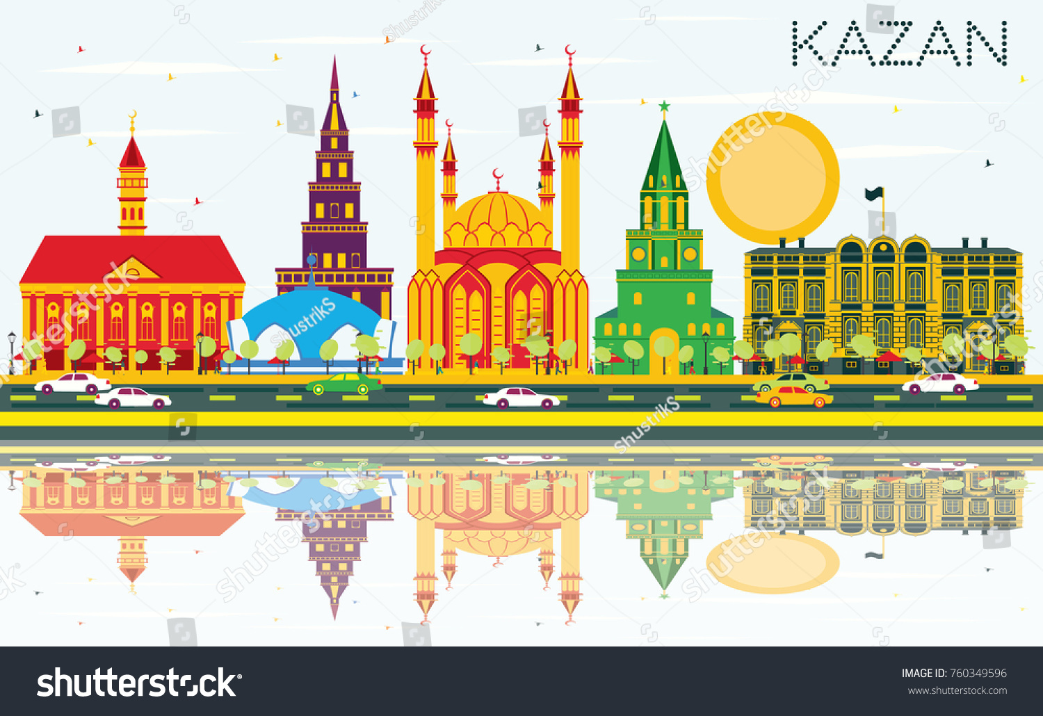 Kazan Skyline Color Buildings Blue Sky Stock Vector (Royalty Free ...