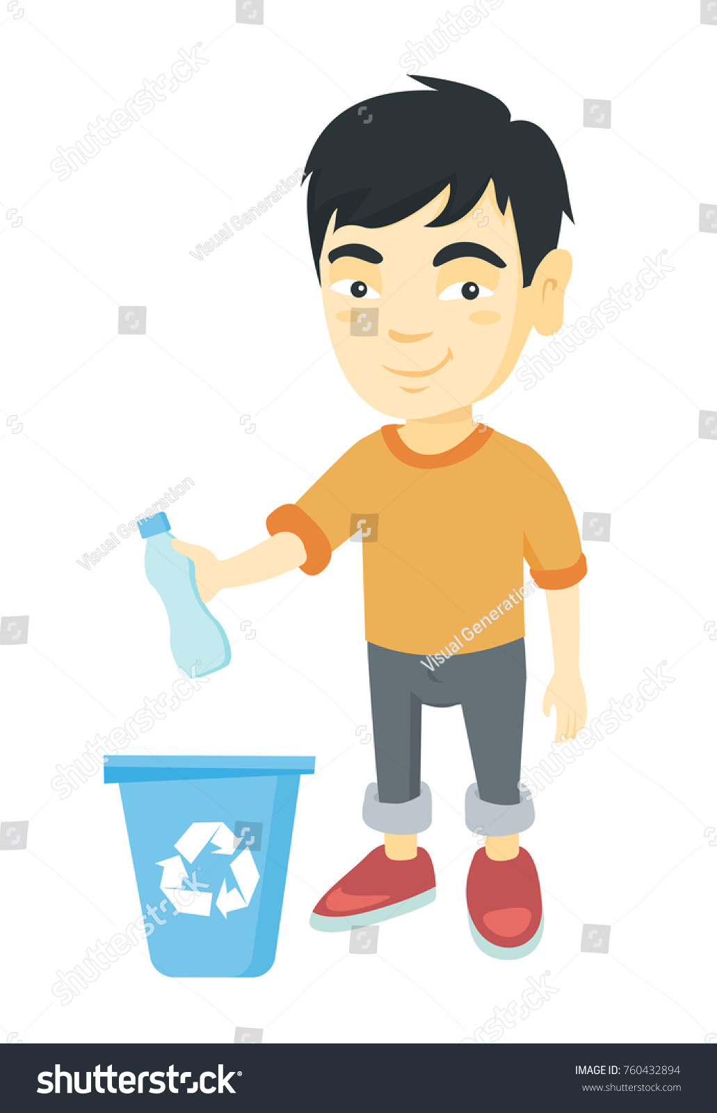 Ecofriendly Asian Boy Throwing Plastic Bottle Stock Vector (Royalty ...