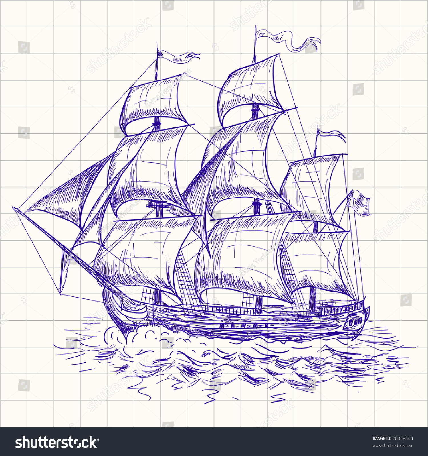 Корабль в море рисунок карандашом