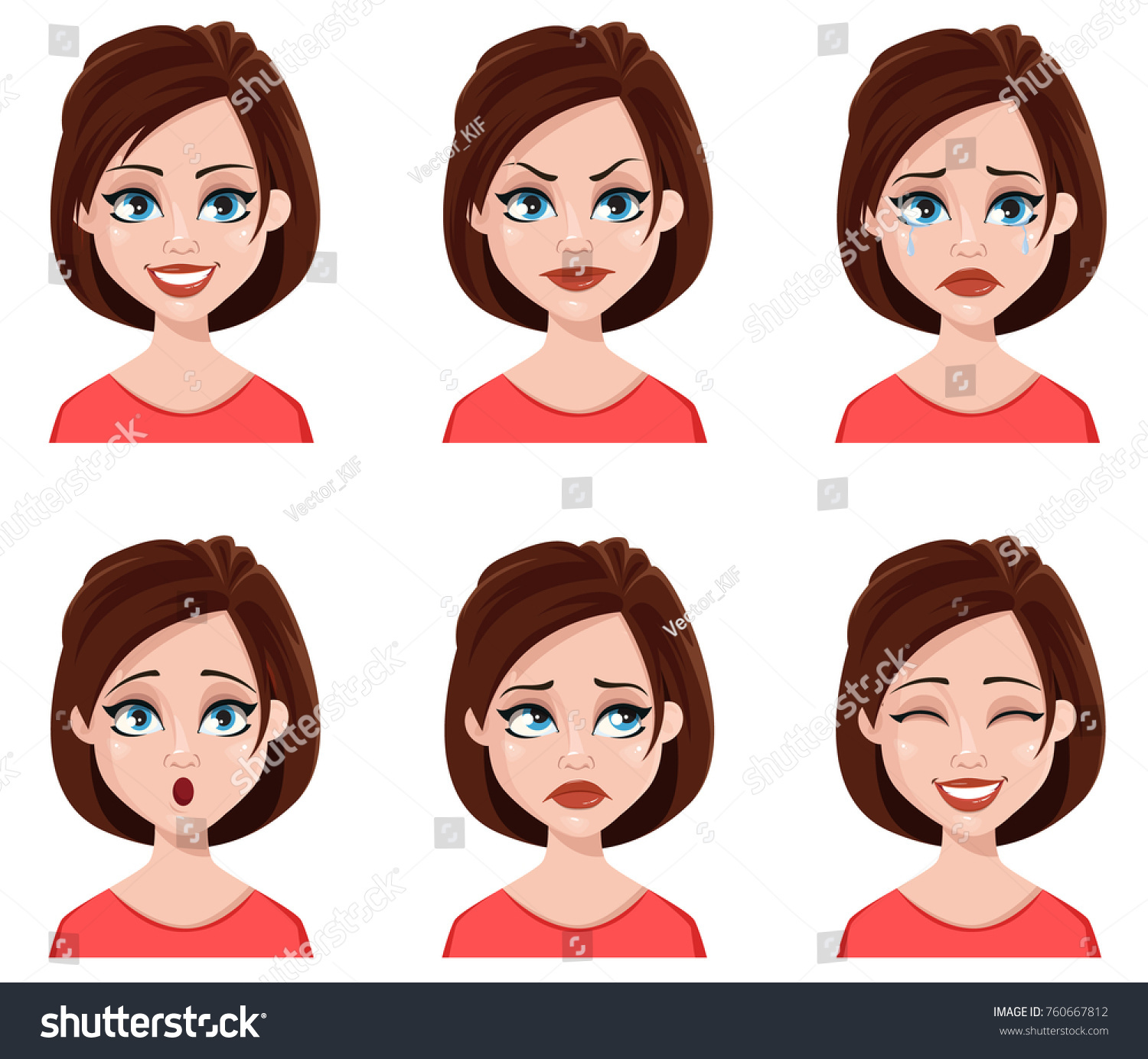 Facial Expressions Cute Woman Different Female Stock Vector Royalty Free 760667812 Shutterstock 