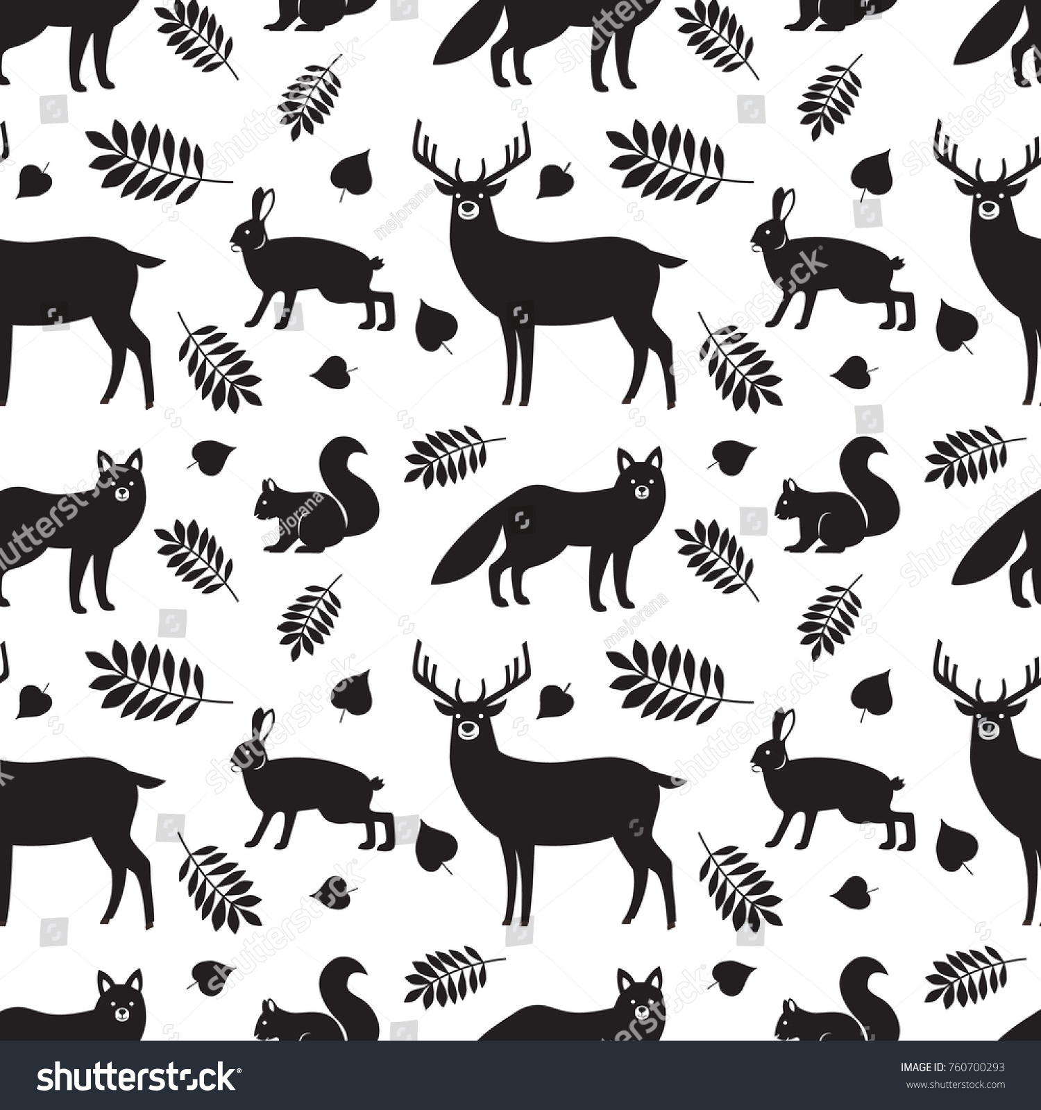 Seamless Pattern Black Forest Animals Plants Stock Vector (Royalty Free ...