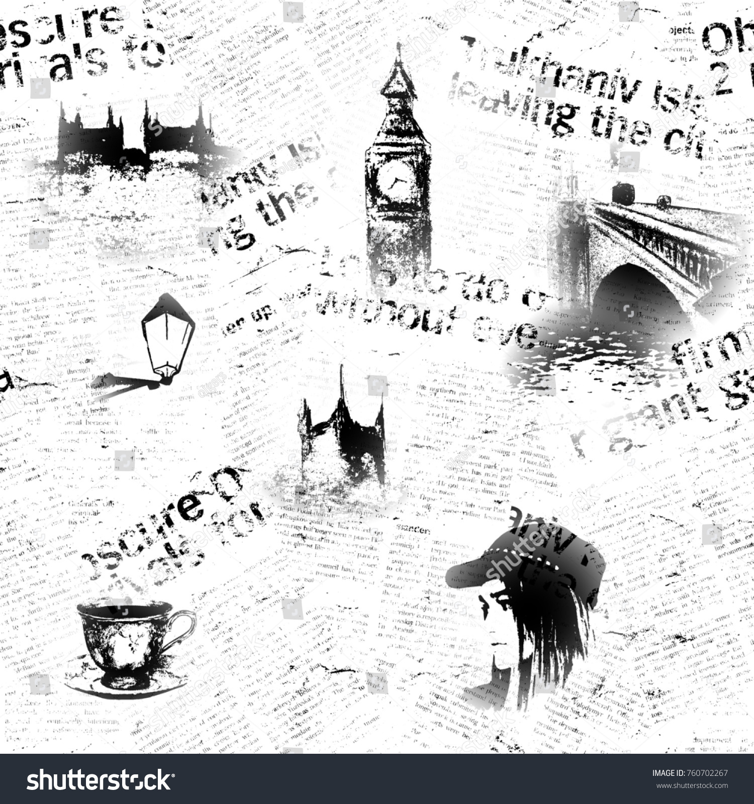 Black White Vintage Newspaper Texture London Stock Illustration ...