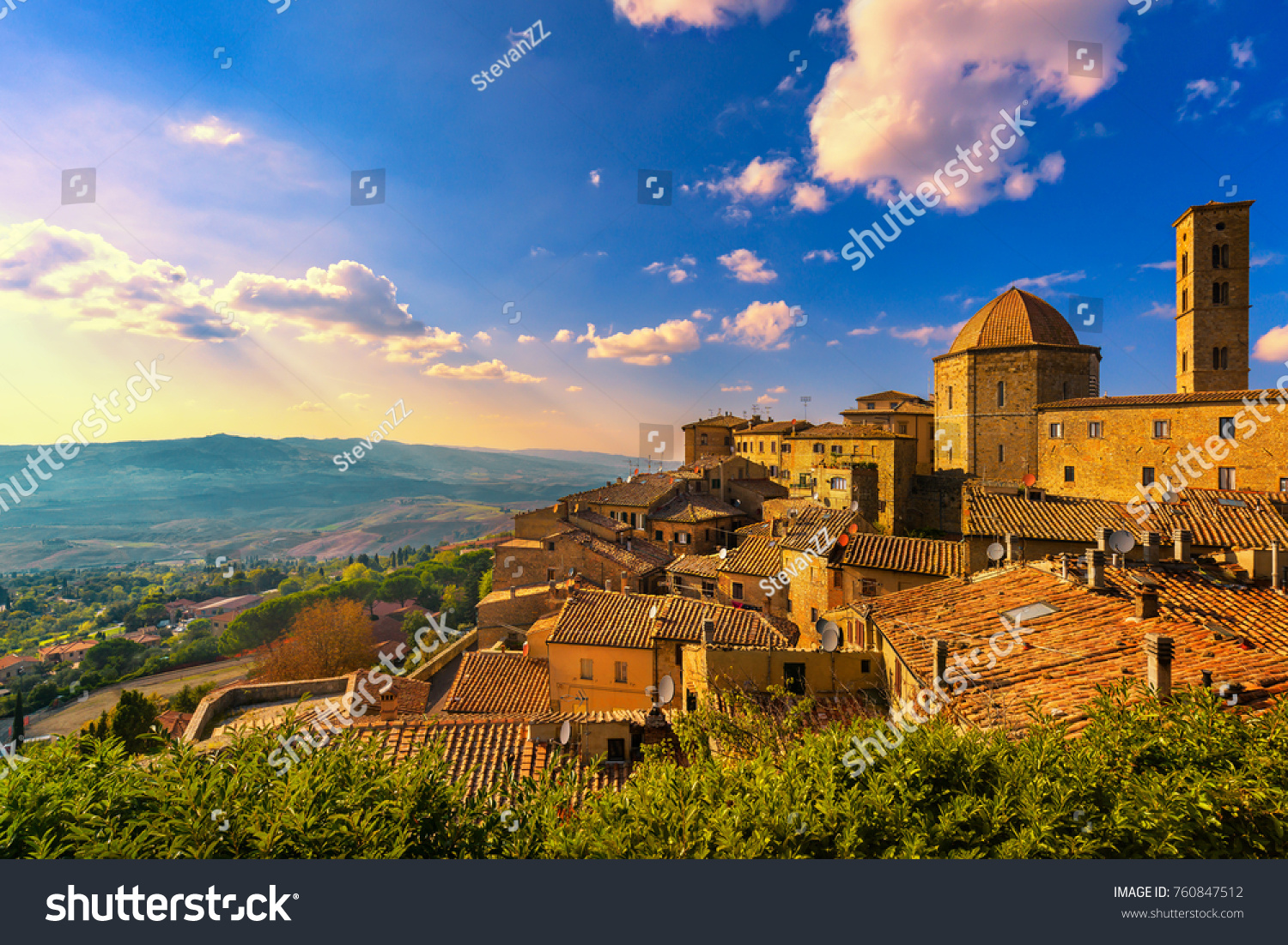 Tuscany Volterra Town Skyline Church Panorama Stock Photo 760847512 ...