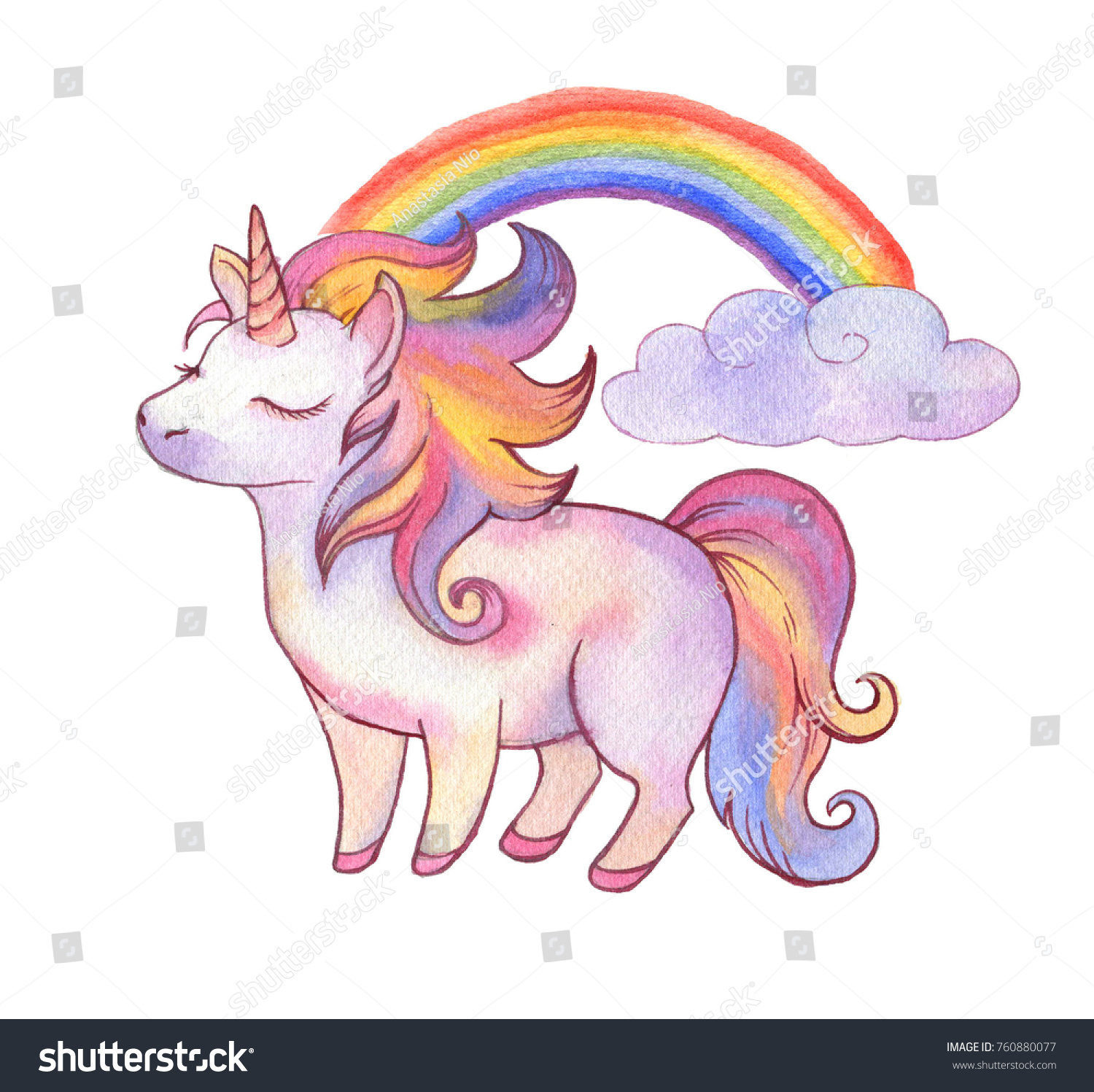 Watercolor Hand Drawn Vibrant Unicorn Illustration Stock Illustration 