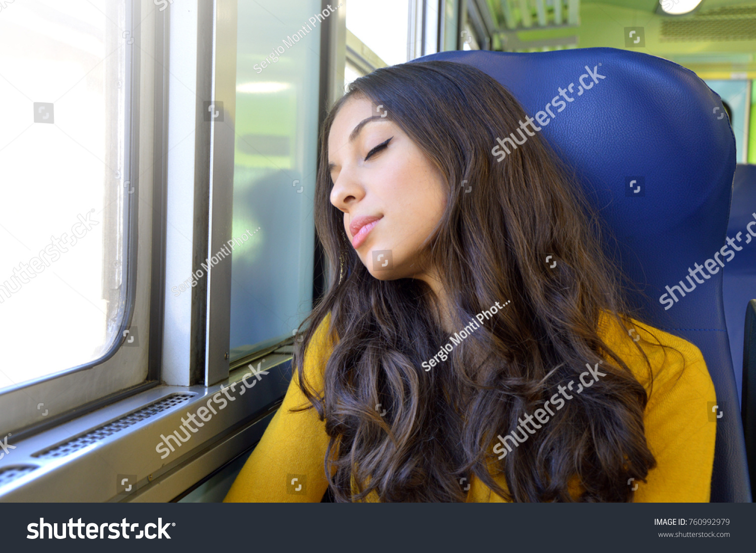 Young Beautiful Woman Sleeping Sitting Train Stock Photo 760992979 ...