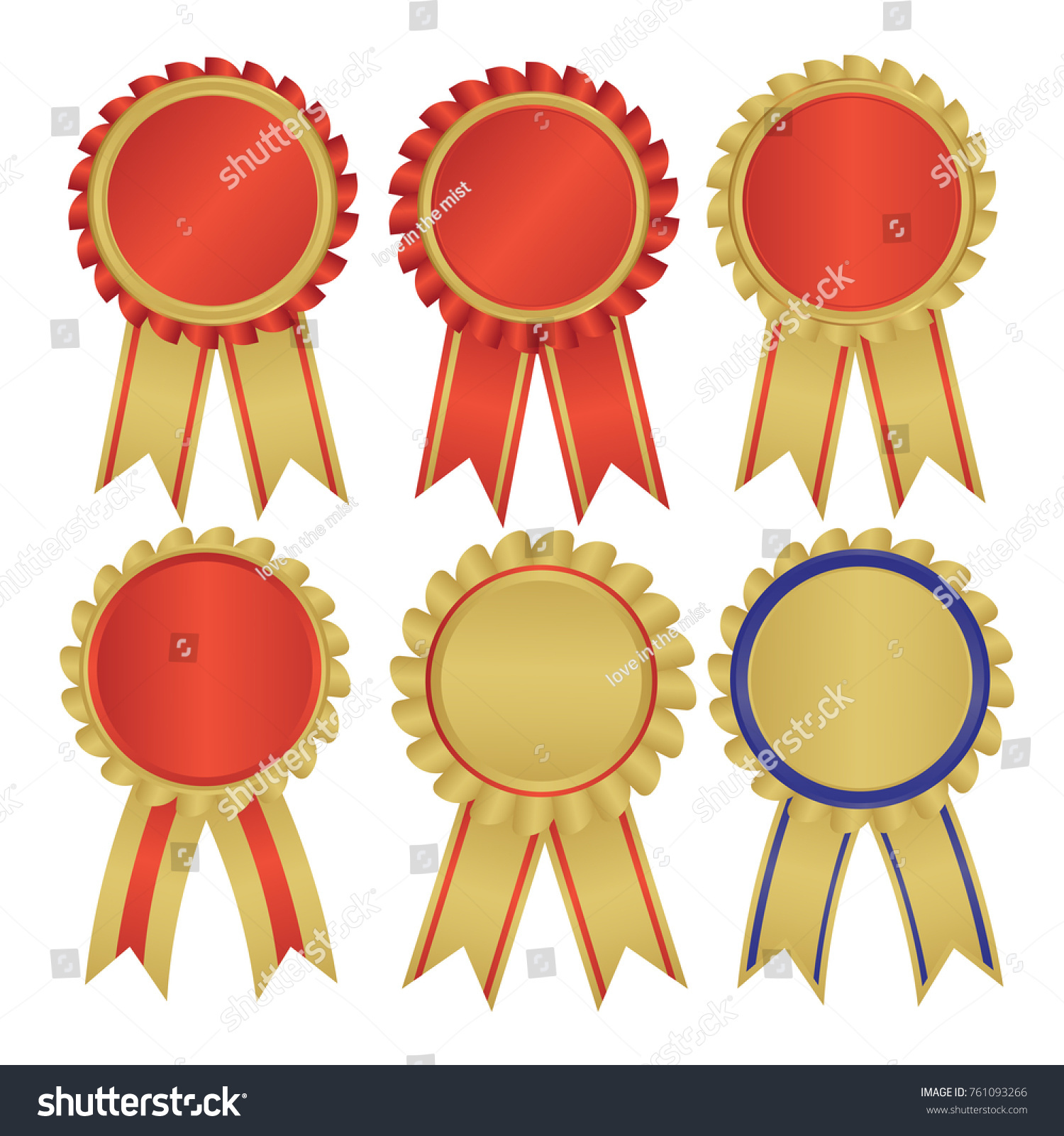 Set Champion Award Medals Ribbons Stock Vector (Royalty Free) 761093266 ...