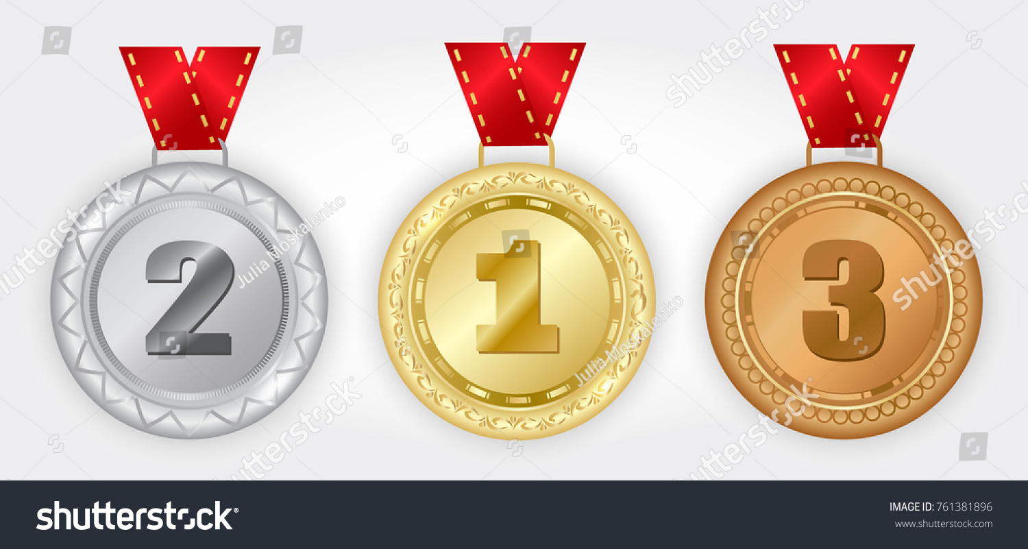 Set Gold Silver Bronze Medals Stock Vector (Royalty Free) 761381896 ...