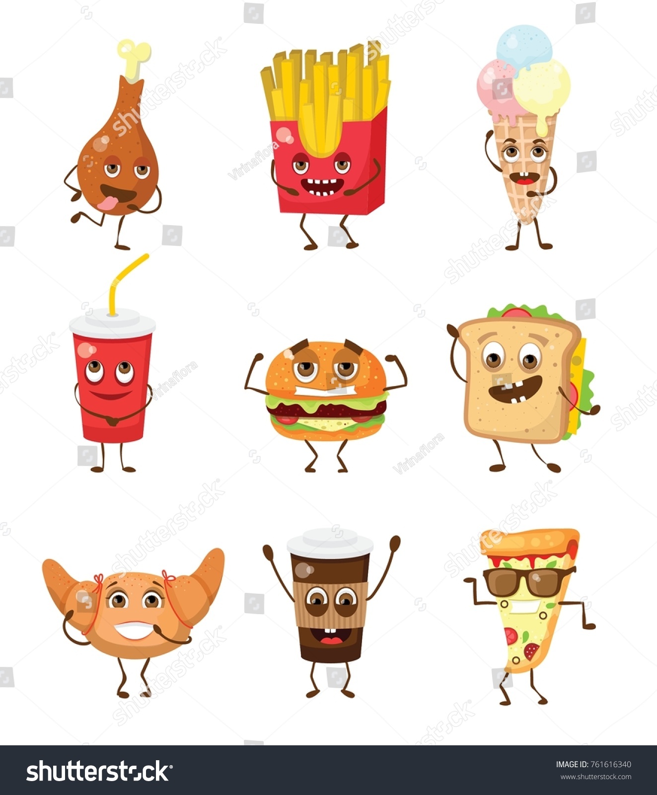 Cartoon Funny Food Characters Vector Illustrations Stock Vector ...