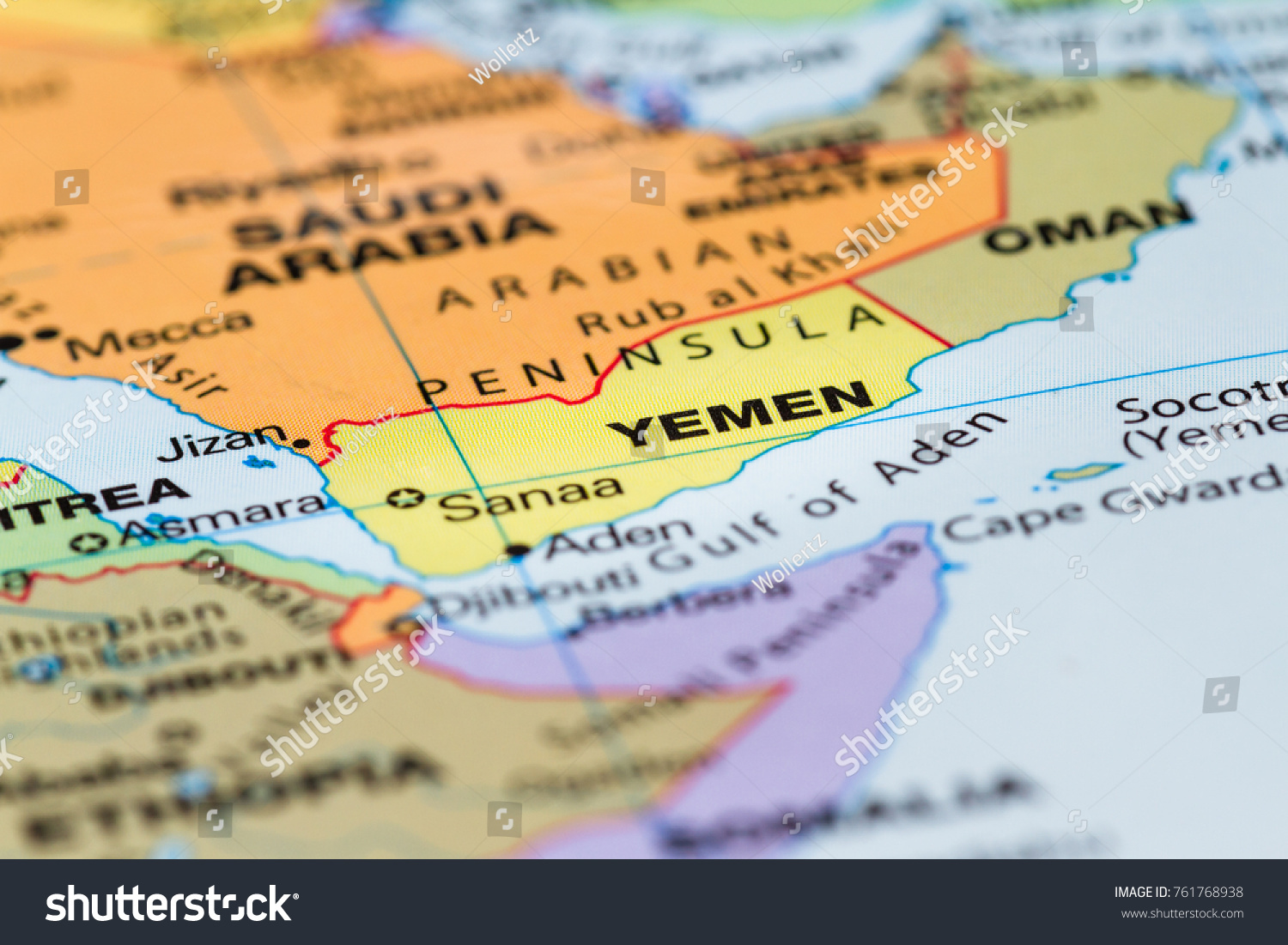 Close World Map Country Yemen Focus Stock Photo 761768938 Shutterstock Stock Photo Close Up Of A World Map With The Country Of Yemen In Focus 761768938