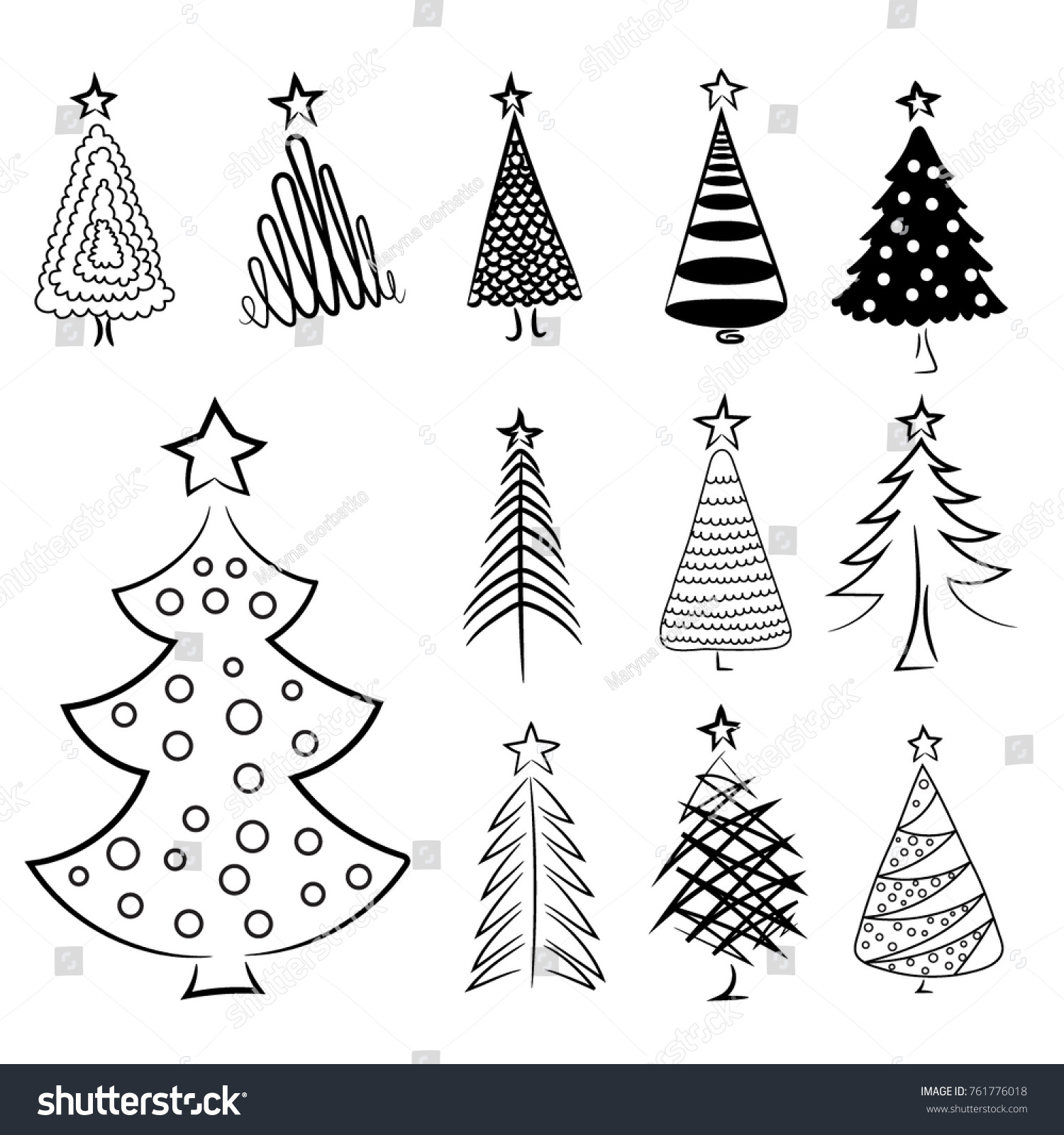 Hand Drawn Christmas Trees Set Christmas Stock Vector (Royalty Free ...