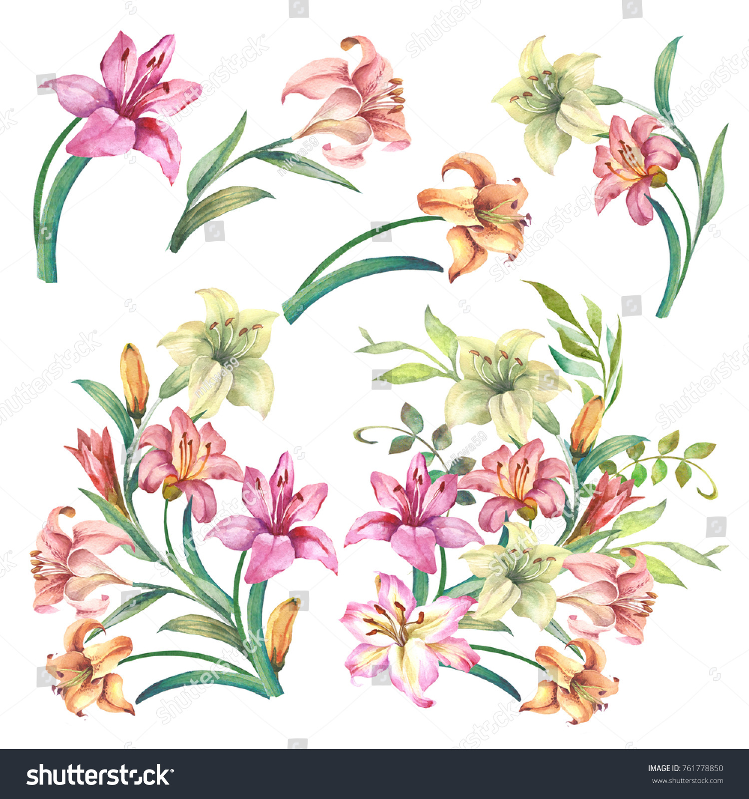 Set Watercolor Flowers Bouquets Stock Illustration 761778850 | Shutterstock