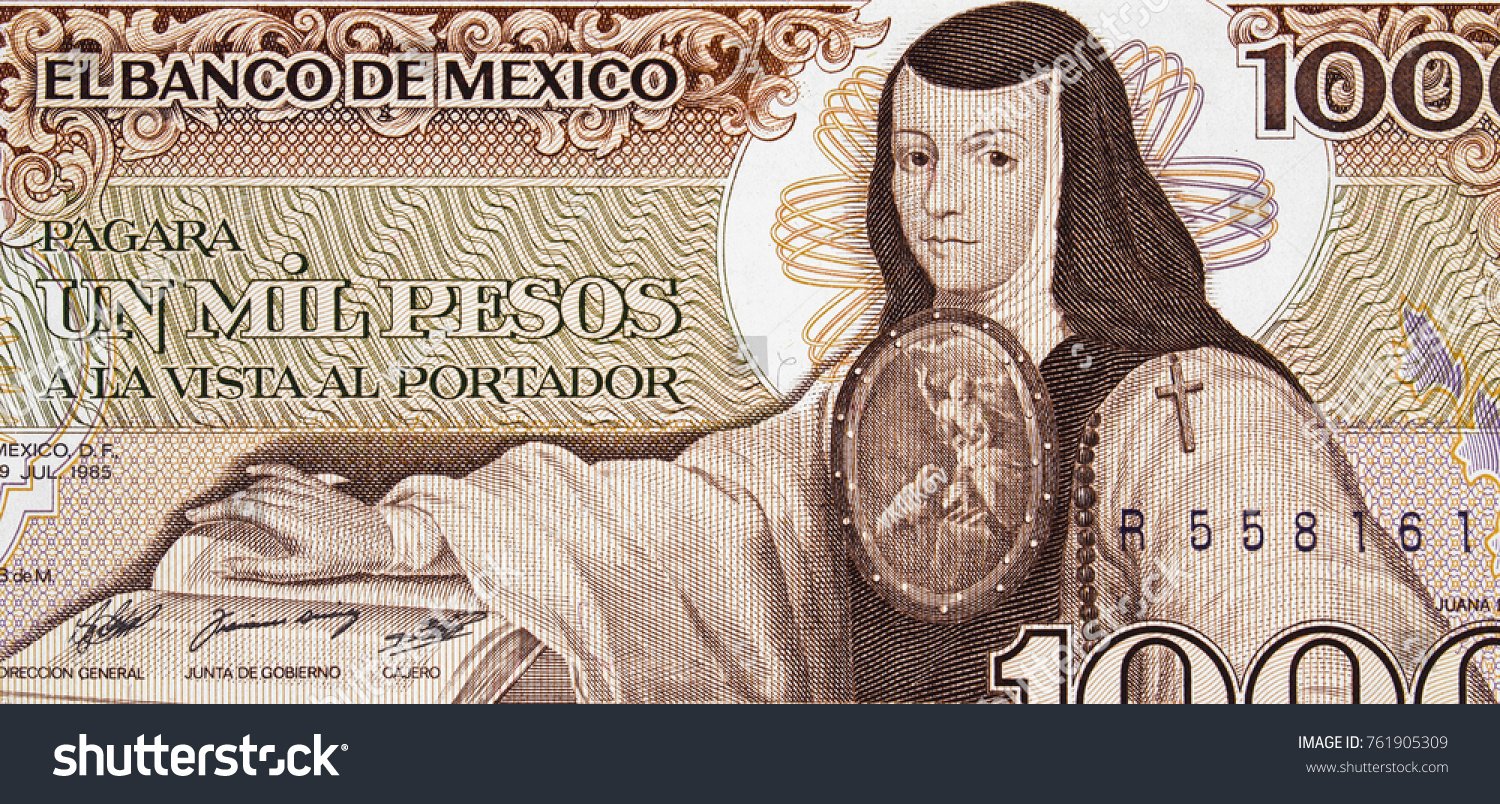 Mexican Currency Sor Juana Ines 1000ps 1984 w/ watermark antiquated nice shape 