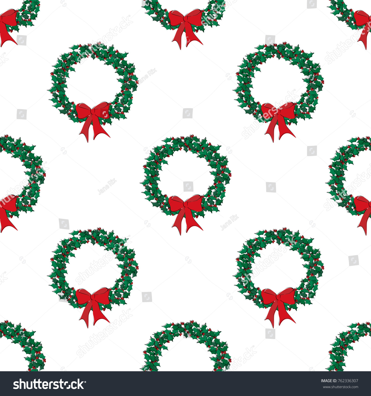 Sketch Style Holly Wreath Red Bow Stock Vector (Royalty Free) 762336307 ...