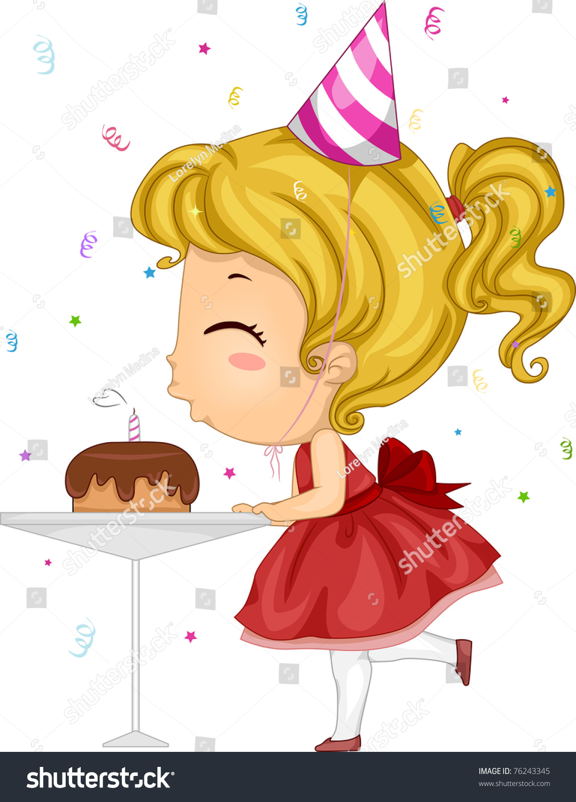 Illustration Girl Blowing Her Birthday Candle Stock Vector (Royalty ...