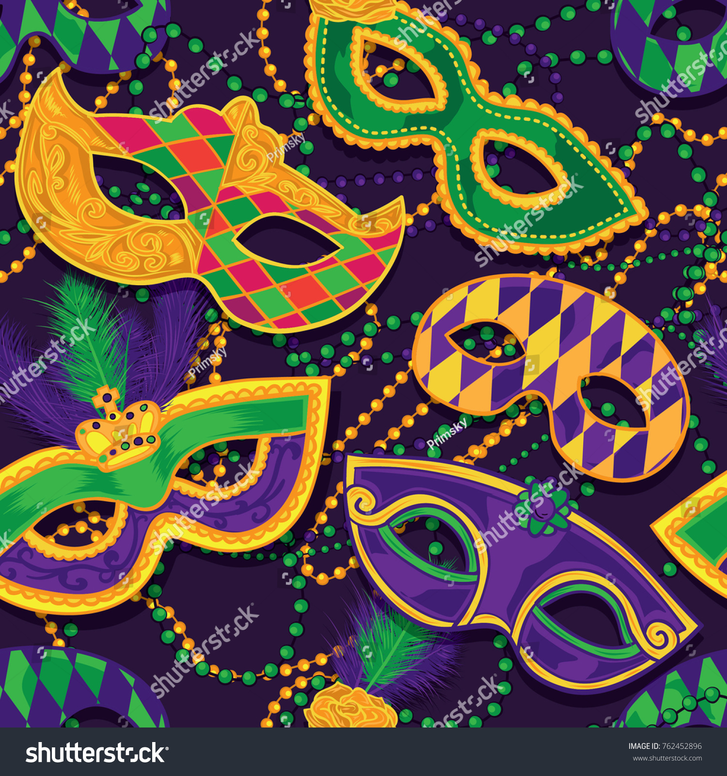 Seamless Pattern Colorful Mask Beads Mardi Stock Vector (Royalty Free ...