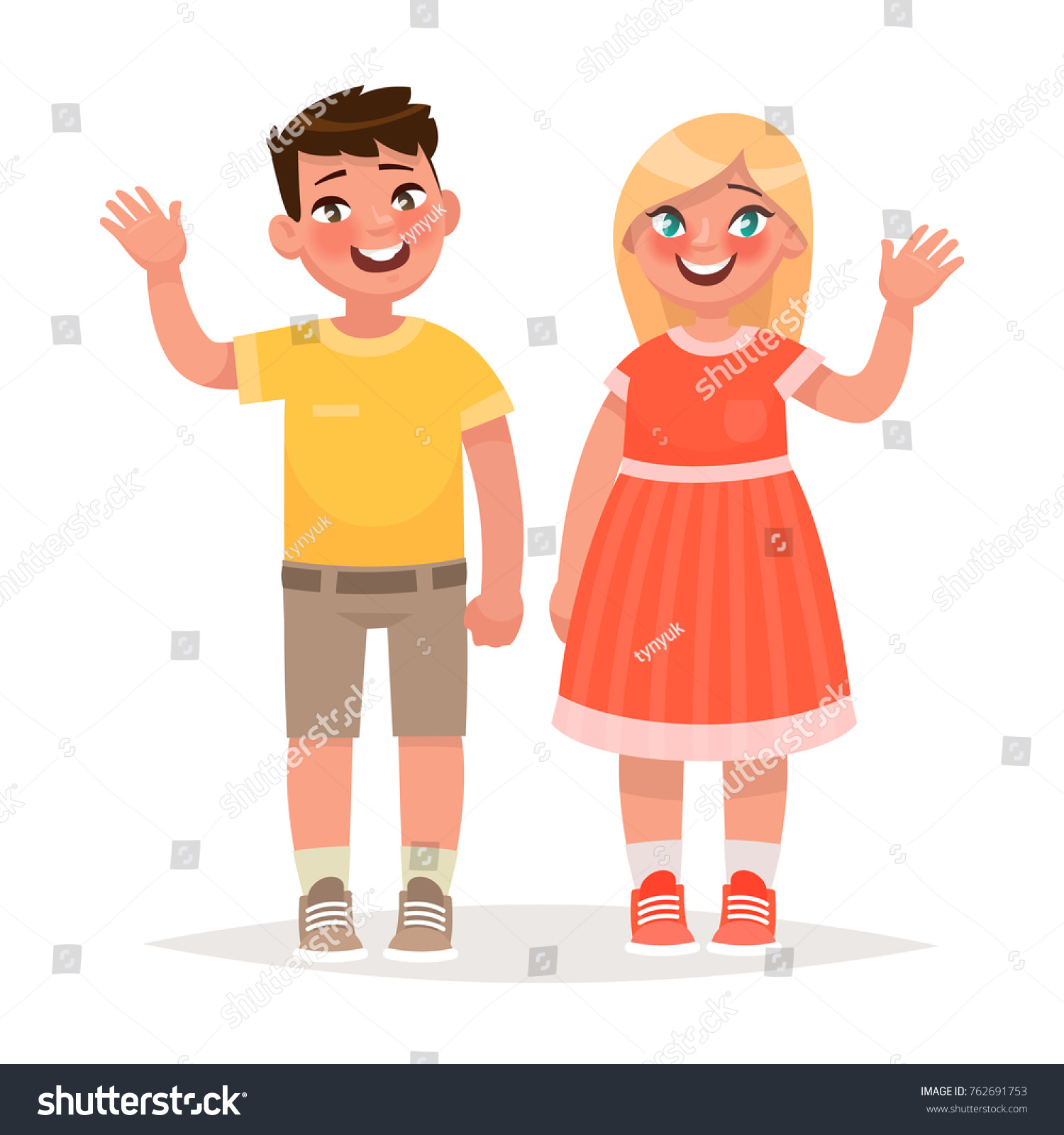 Boy Girl Waving Hands Vector Illustration Stock Vector (Royalty Free ...