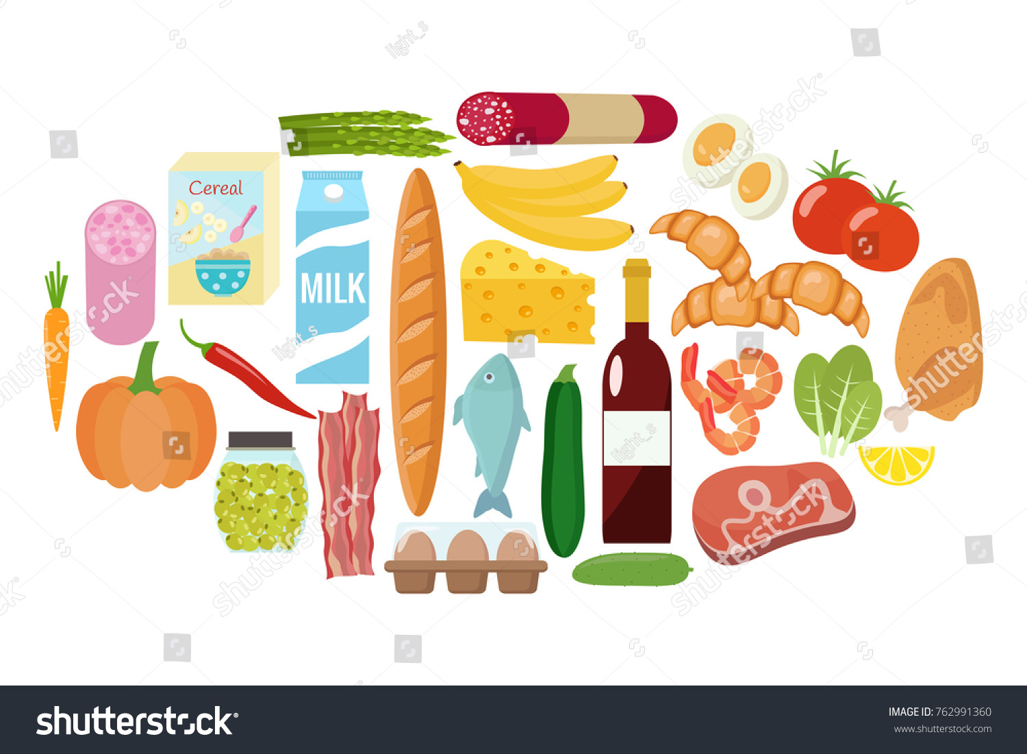 Grocery Set Milk Vegetables Meat Chicken Stock Vector (Royalty Free ...