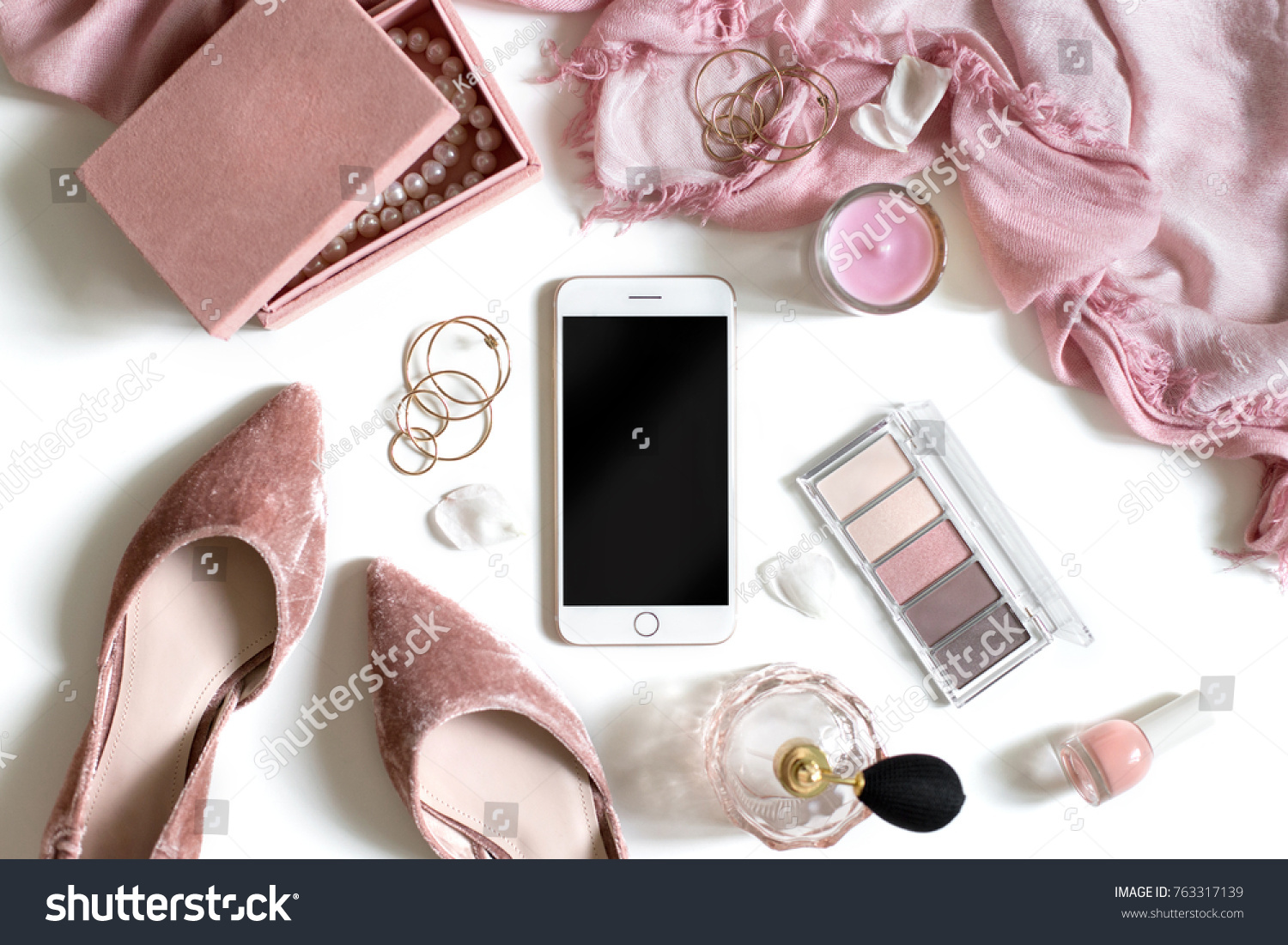 Feminine Fashion Background Mobile Phone Mockup Stock Photo 763317139 ...