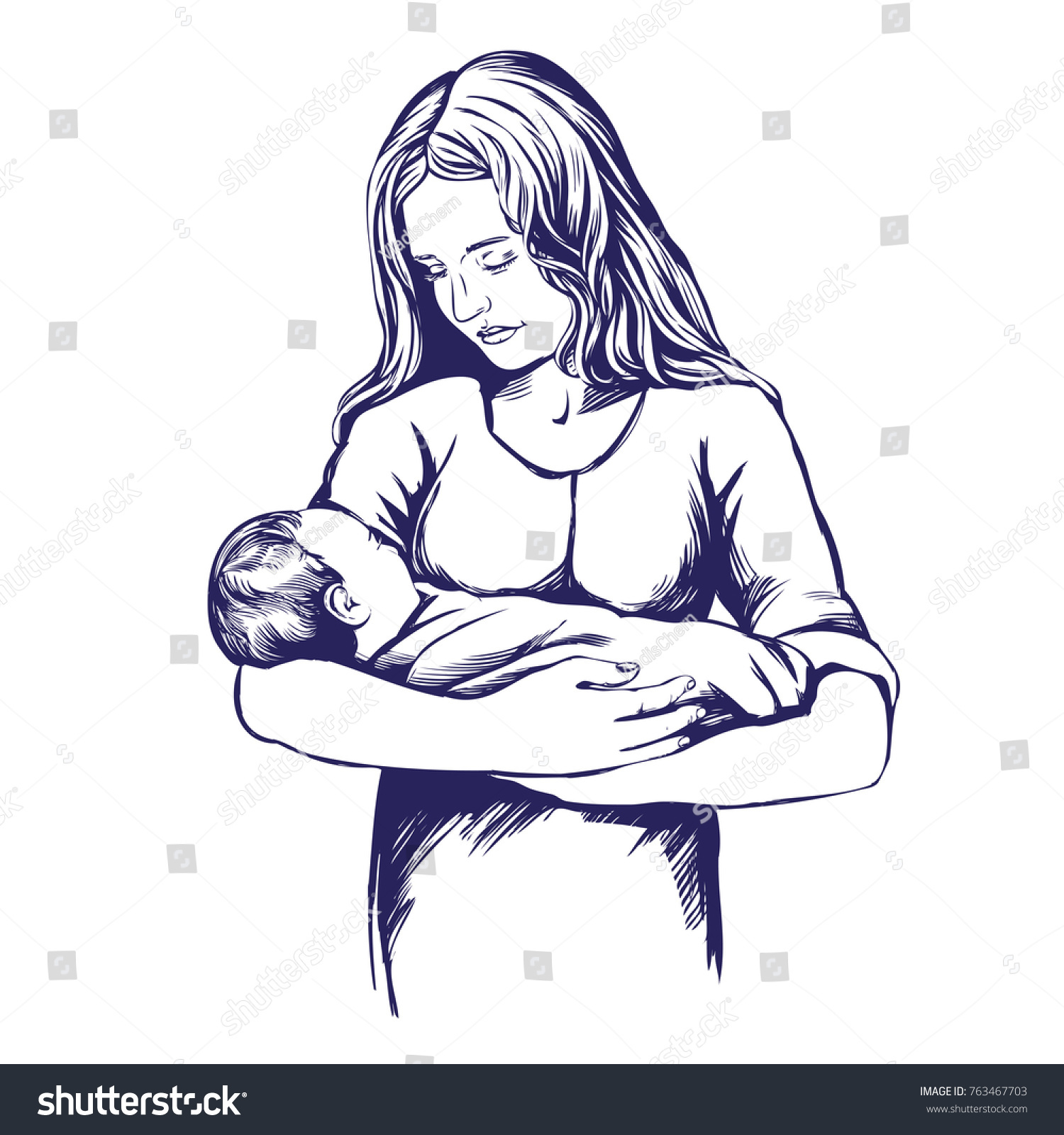Нарисовать маму с ребенком на руках