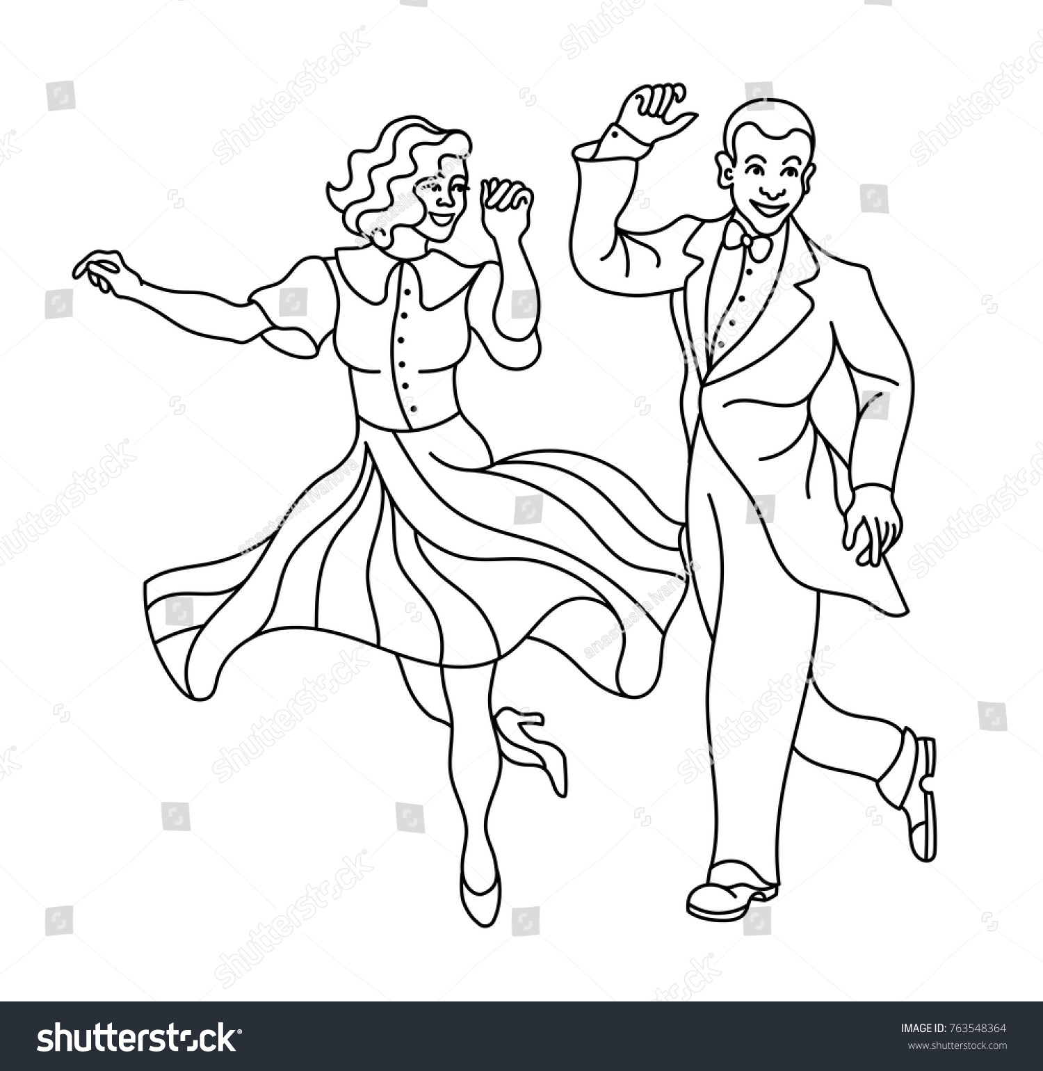 Раскраска танцы в стиле Стиляги