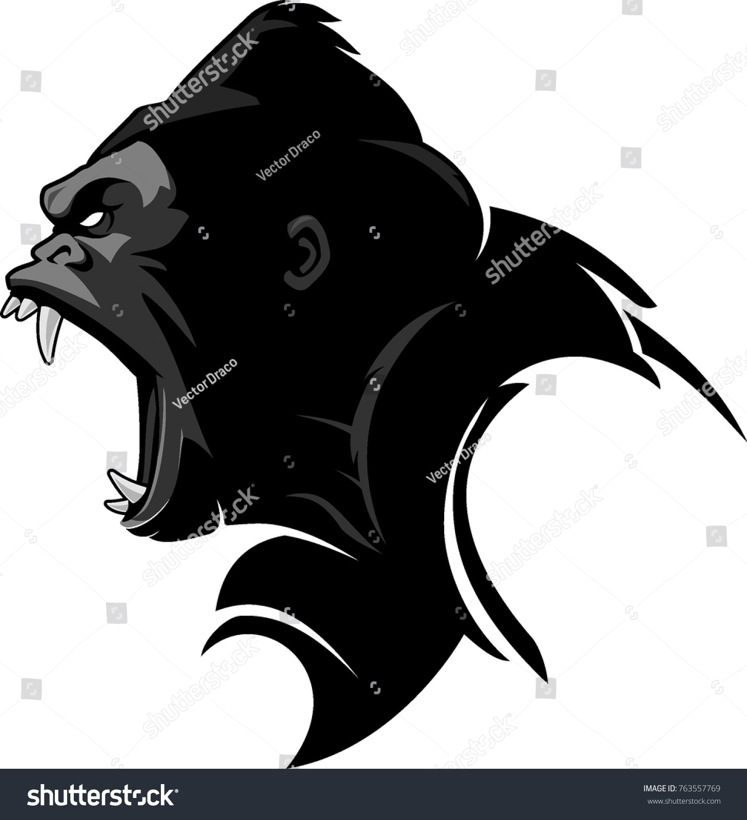 Gorilla Growling Side View Stock Vector (Royalty Free) 763557769 ...