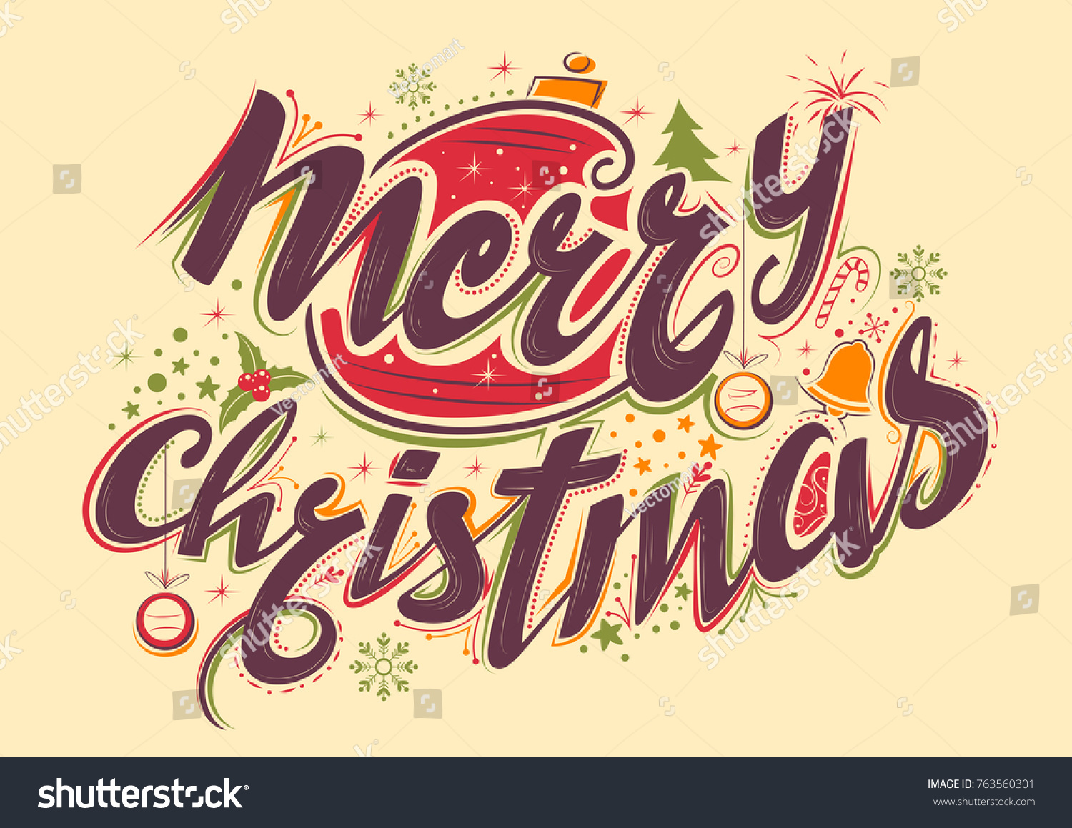 Illustration Merry Christmas Lettering Design Set Stock Vector Royalty